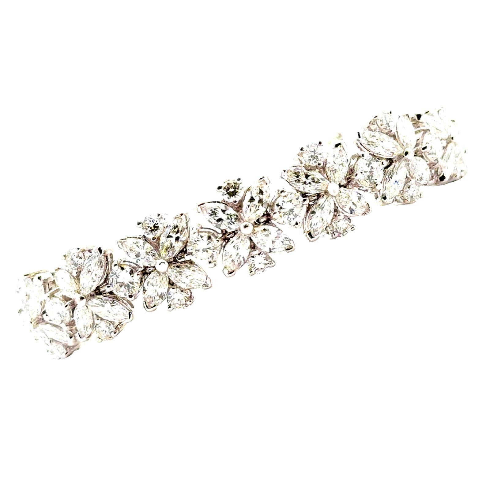 20 CTW Round Brilliant & Marquise Diamond Platinum Estate Bracelet For Sale 2