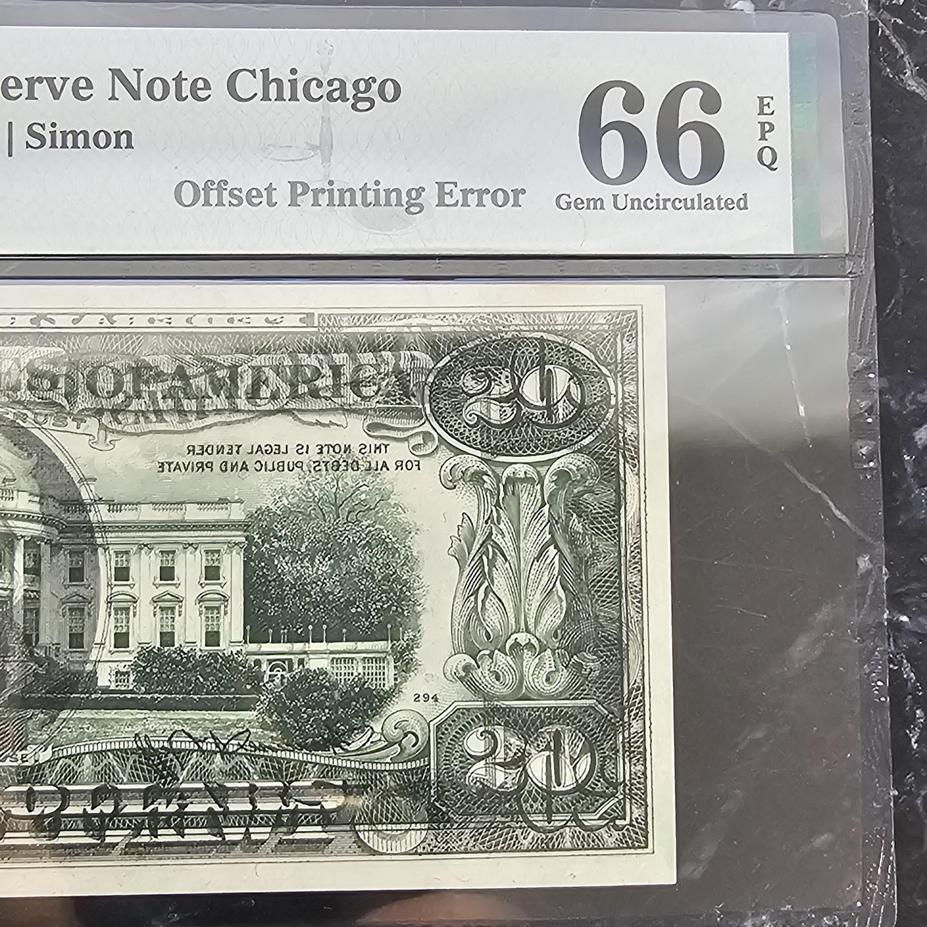 Note Offset $20 Federal Reserve Note Chicago Offset Printing Error front to back ...