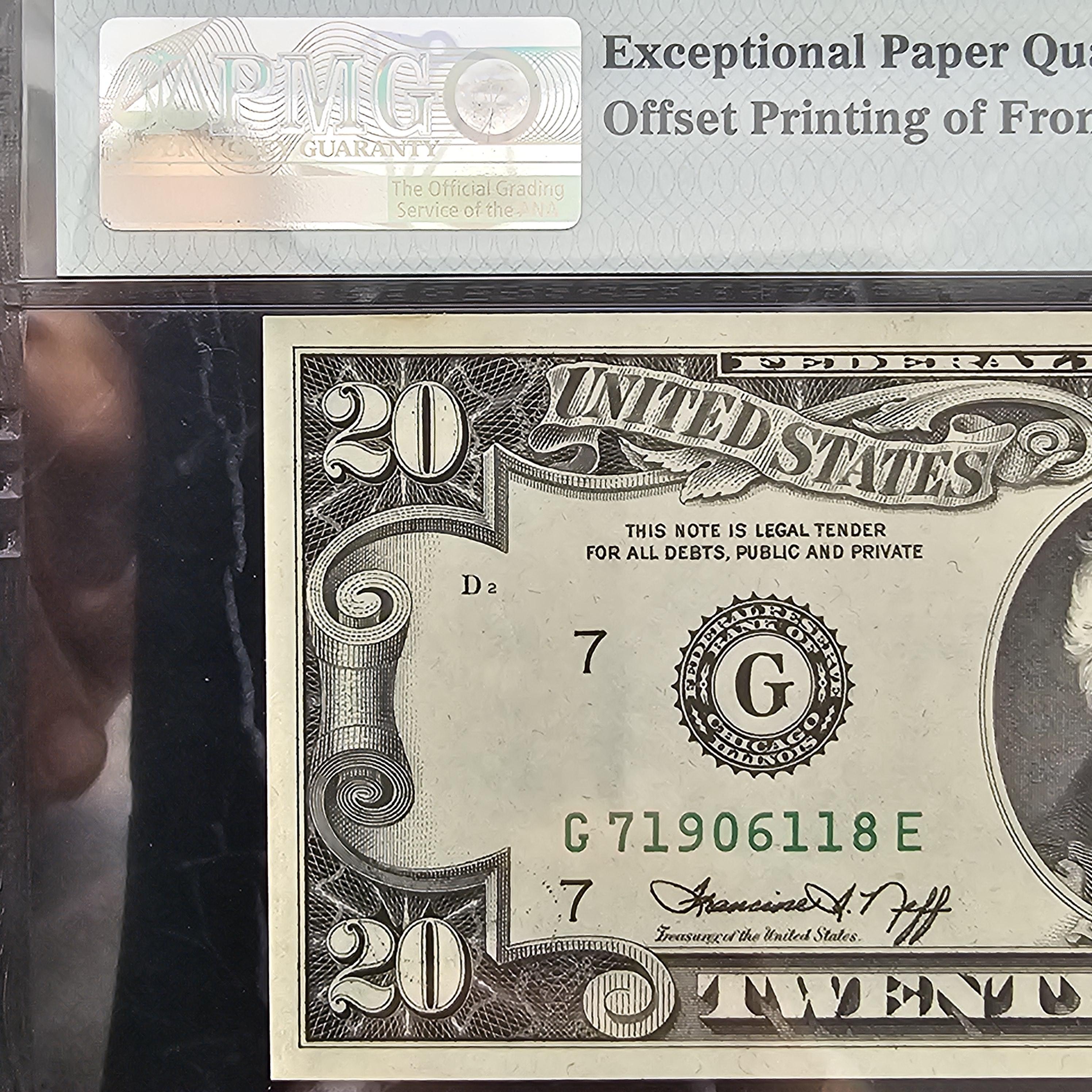 Note Offset $20 Federal Reserve Note Chicago Offset Printing Error front to back ...