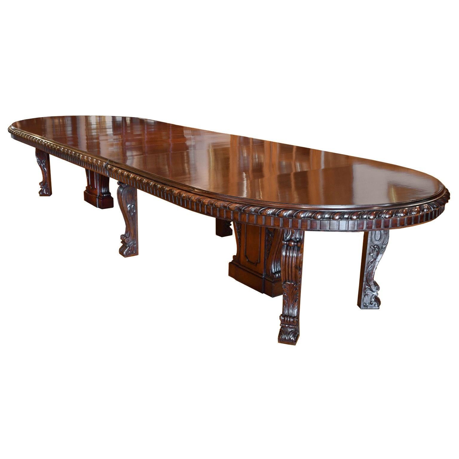 New York Gilded Age 12'-20' Long Extension Dining Table in West Indies Mahogany