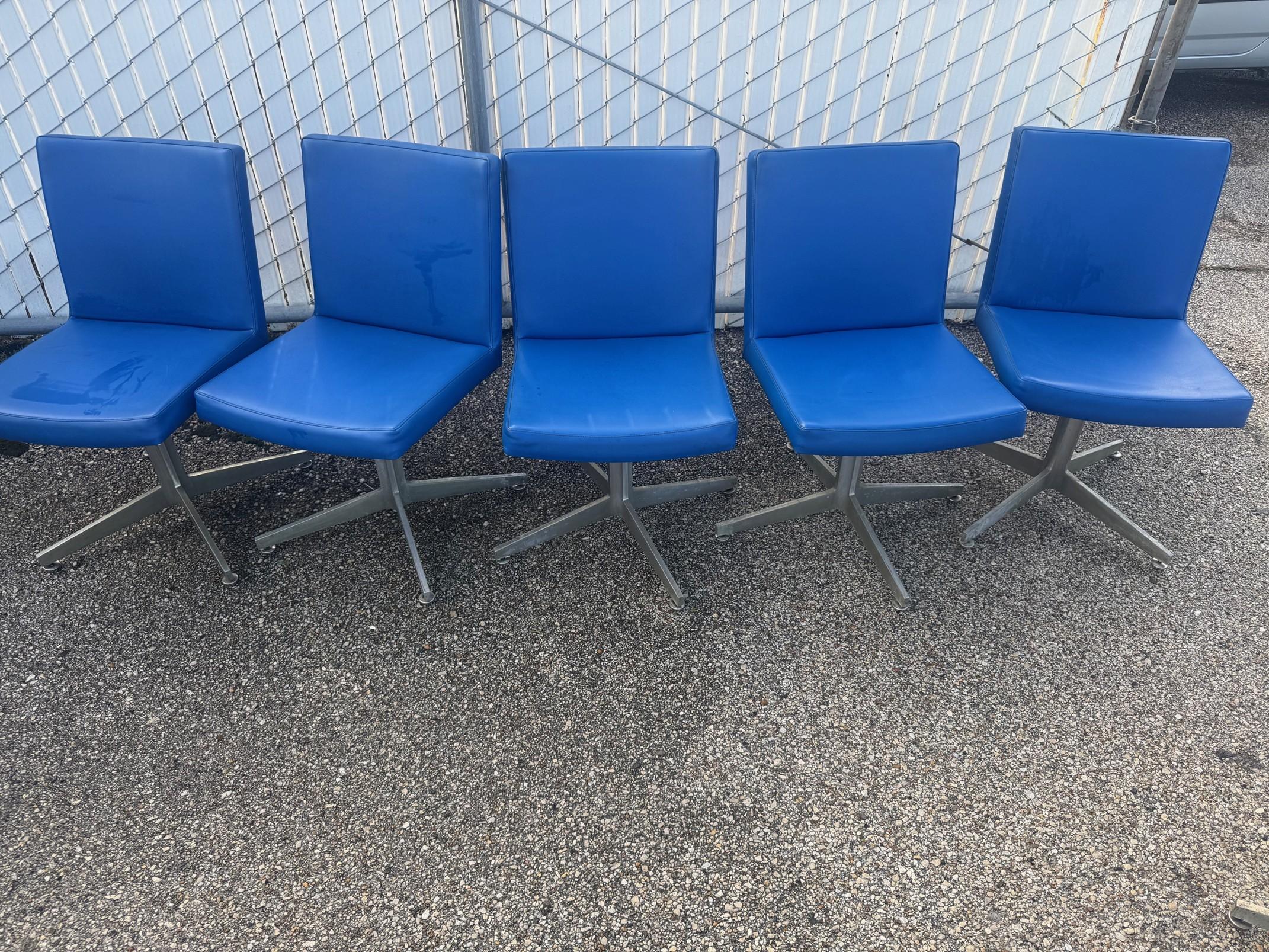 American 20 General Fireproofing Blue Vinyl and Aluminum Swivel Chairs For Sale
