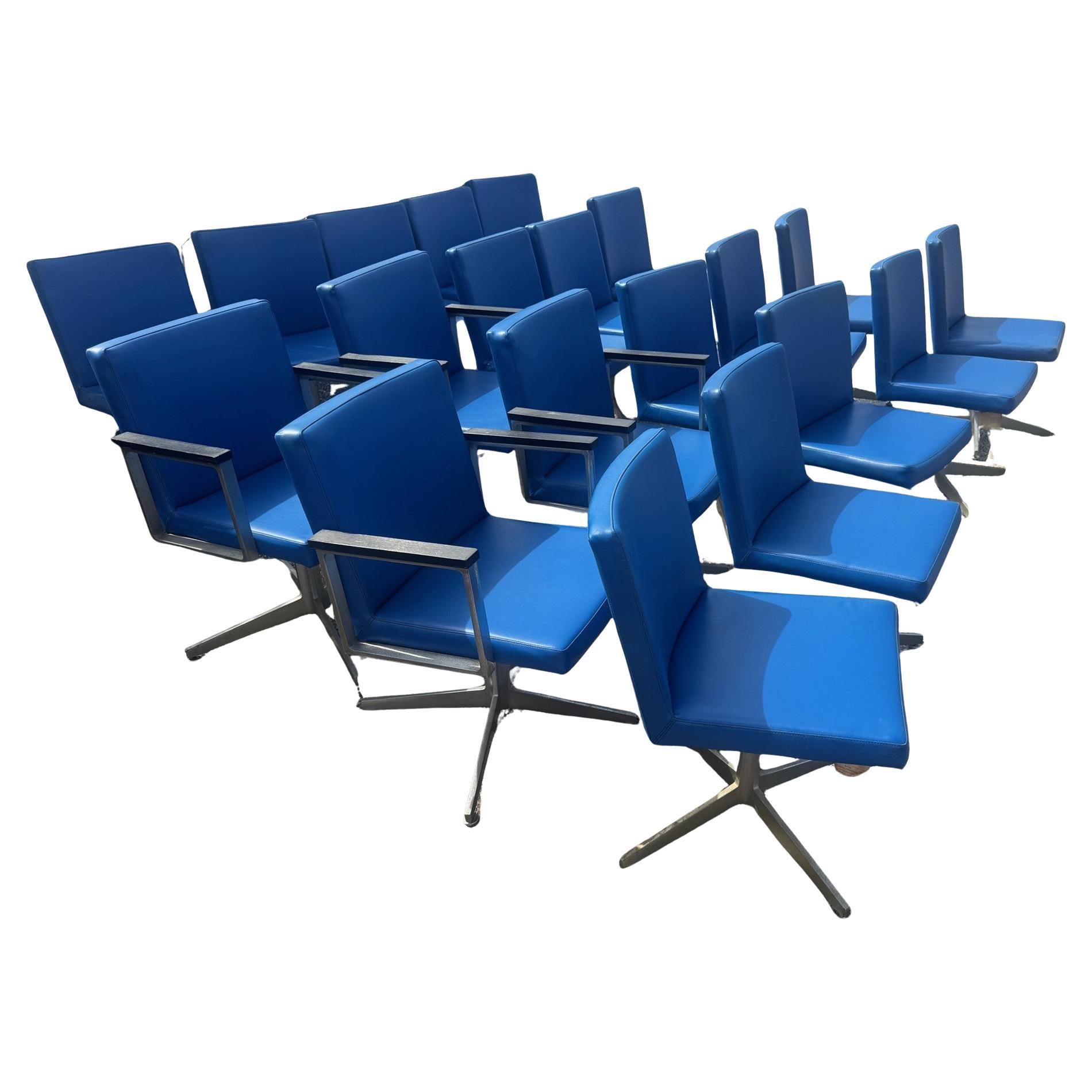 20 General Fireproofing Blue Vinyl and Aluminum Swivel Chairs For Sale