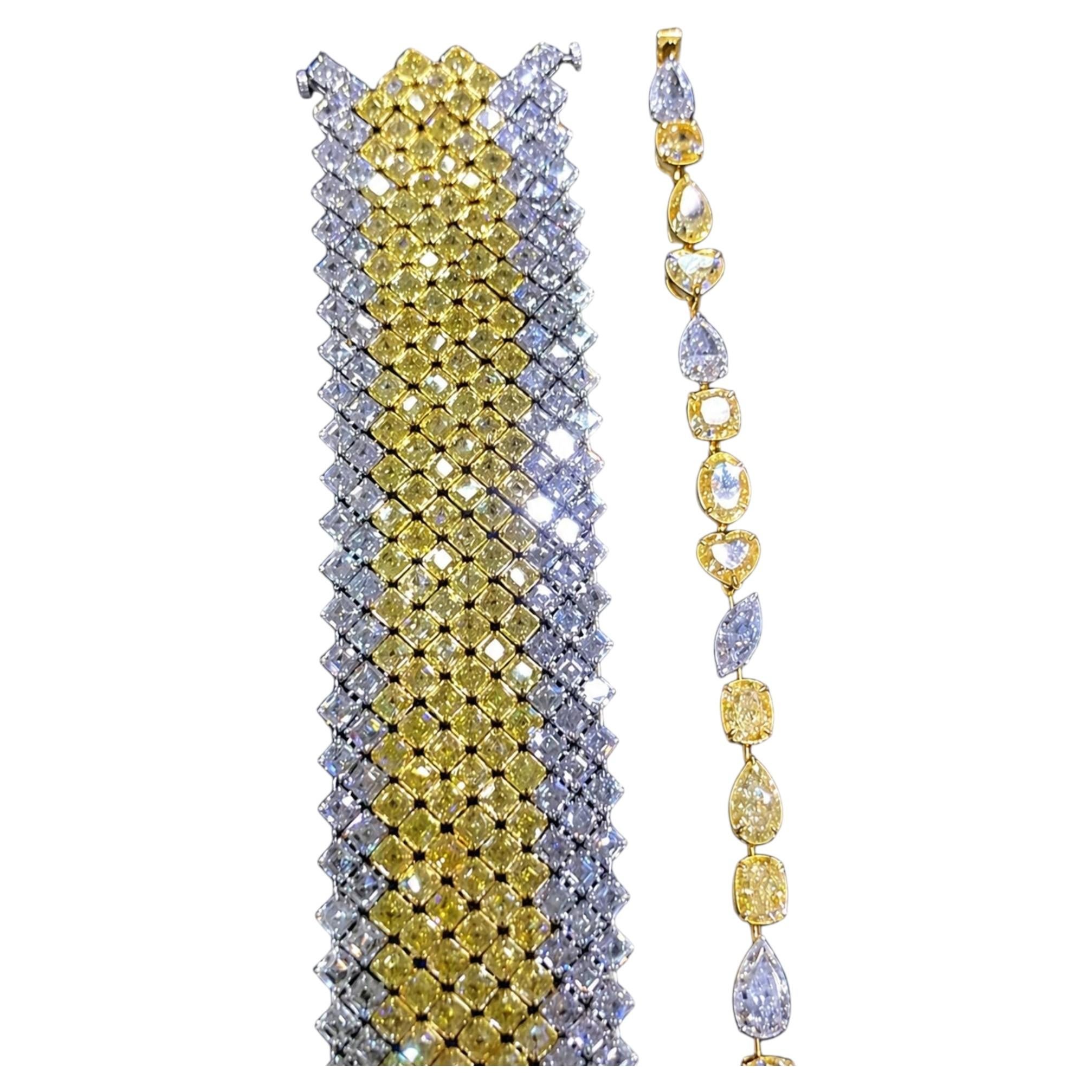 20 GIA certificates 21.91 Carat Yellow and White Diamond Bracelet D-H VVS-VS