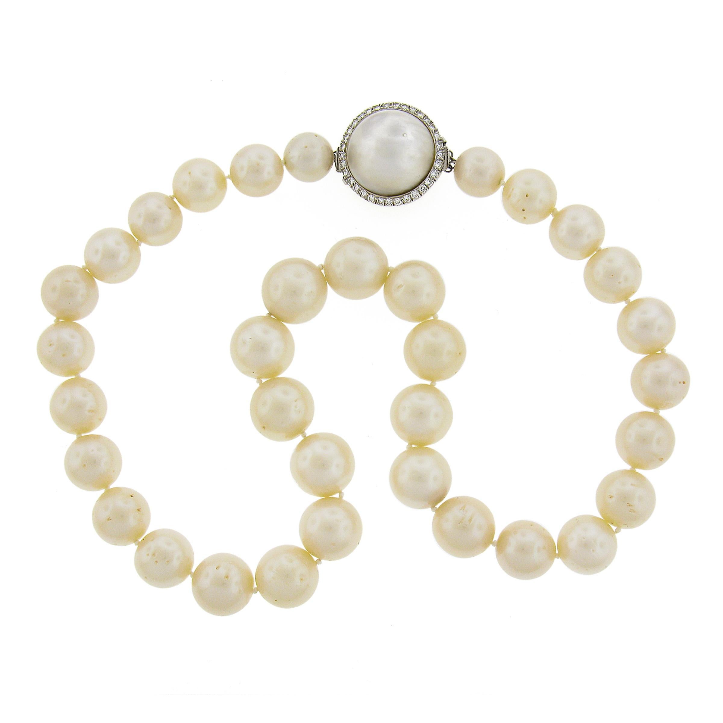 Collier de perles de culture GIA de 20 pouces avec fermoir en or 14 carats, diamants et perles Mabé Excellent état - En vente à Montclair, NJ