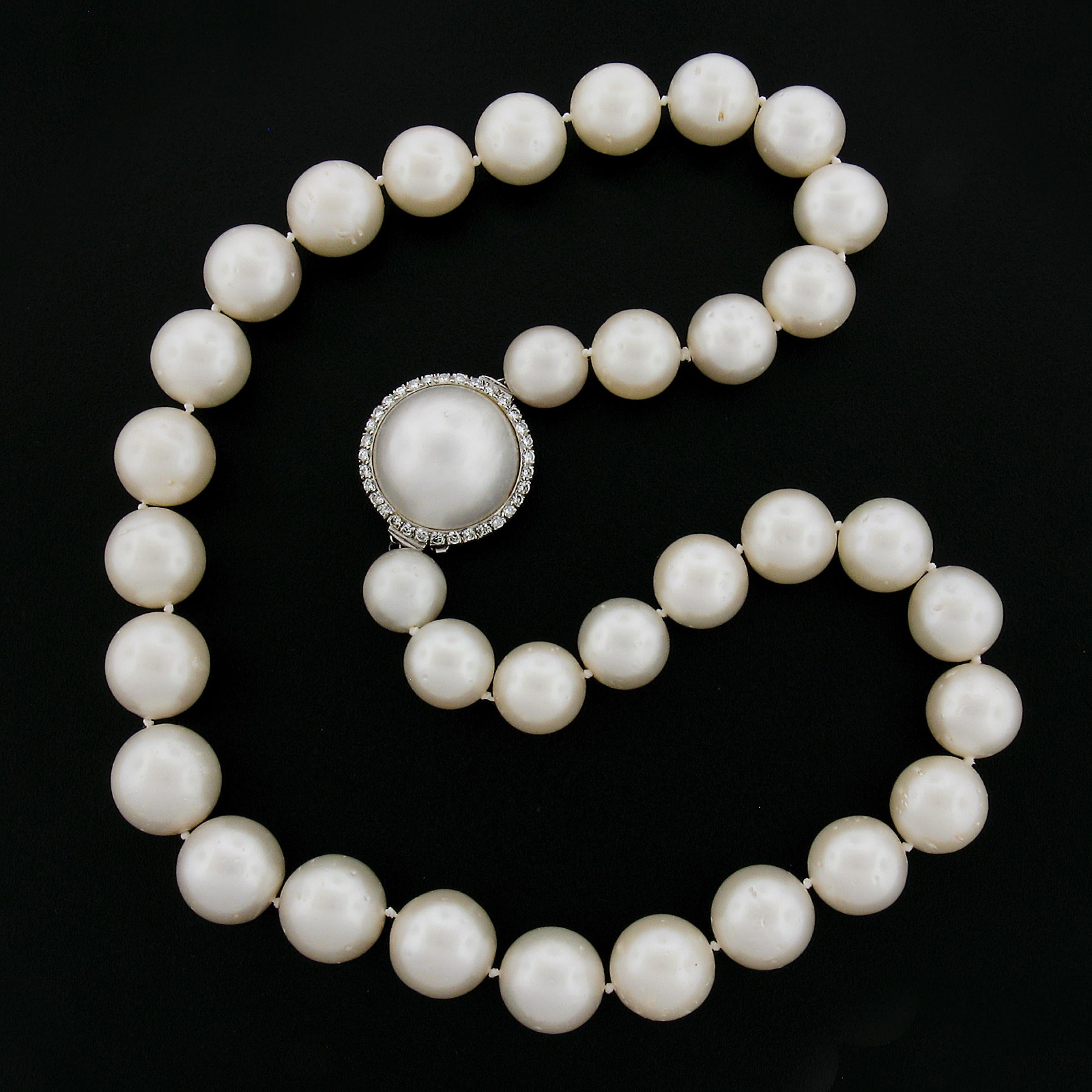 Collier de perles de culture GIA de 20 pouces avec fermoir en or 14 carats, diamants et perles Mabé Pour femmes en vente