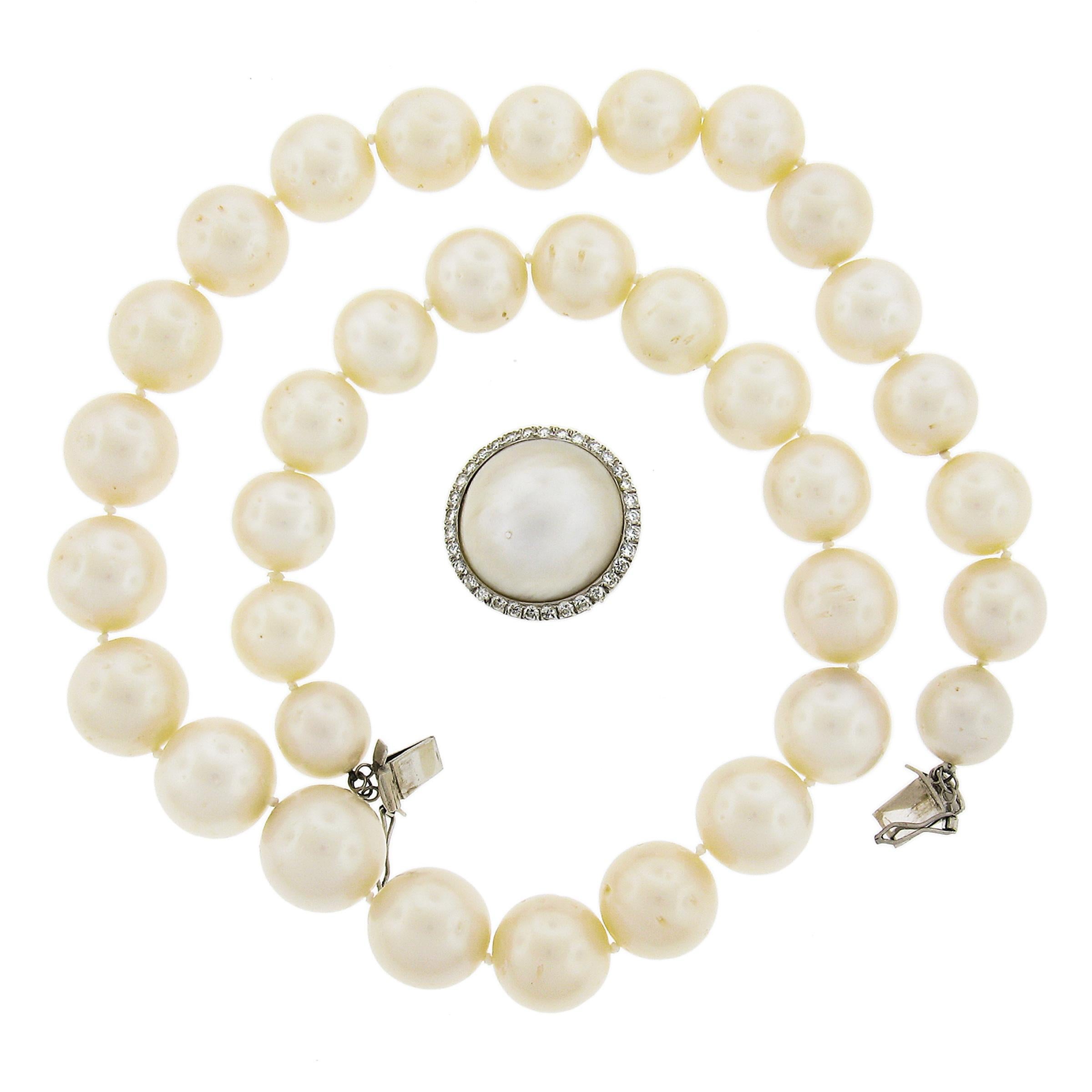 Collier de perles de culture GIA de 20 pouces avec fermoir en or 14 carats, diamants et perles Mabé en vente 1
