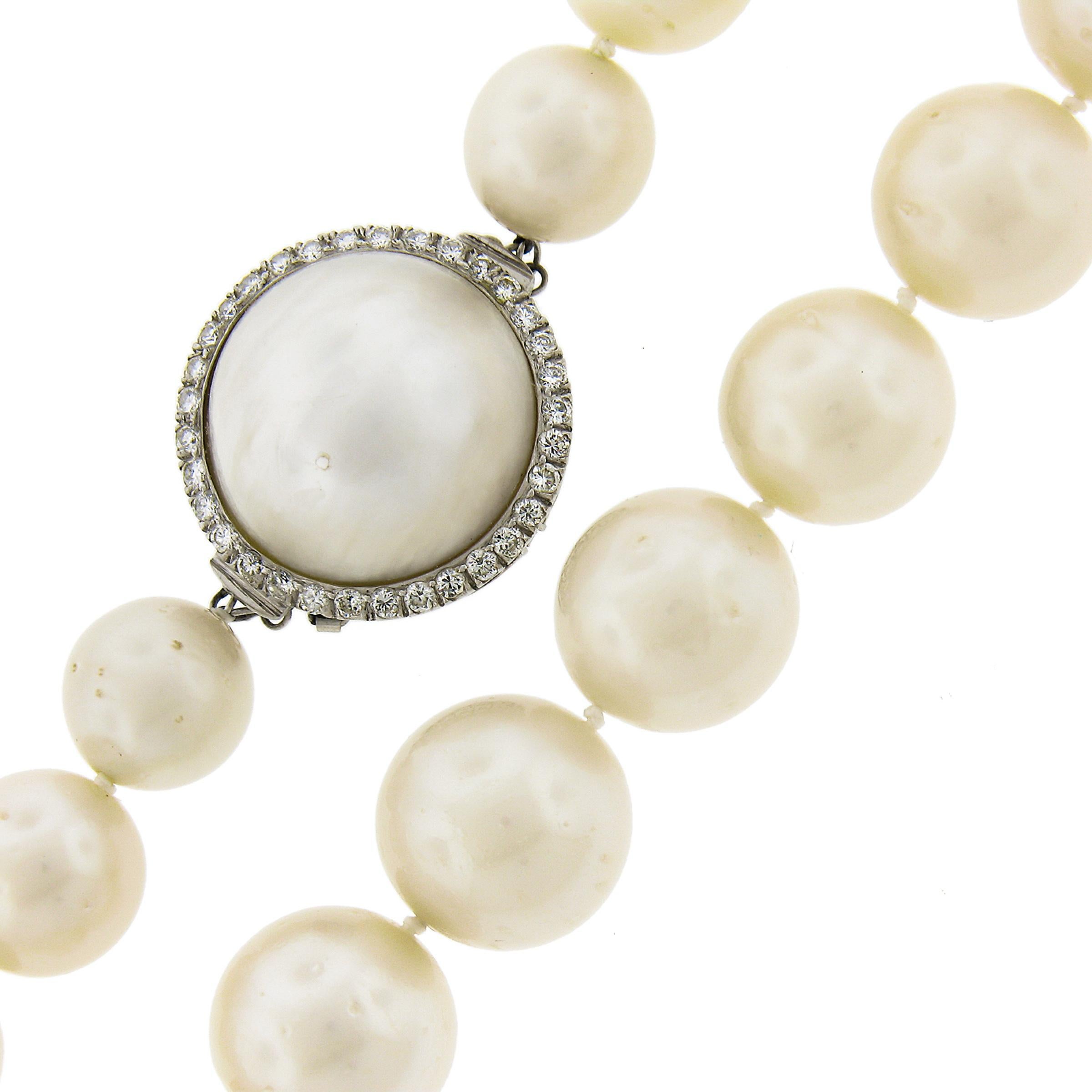 Collier de perles de culture GIA de 20 pouces avec fermoir en or 14 carats, diamants et perles Mabé en vente 2
