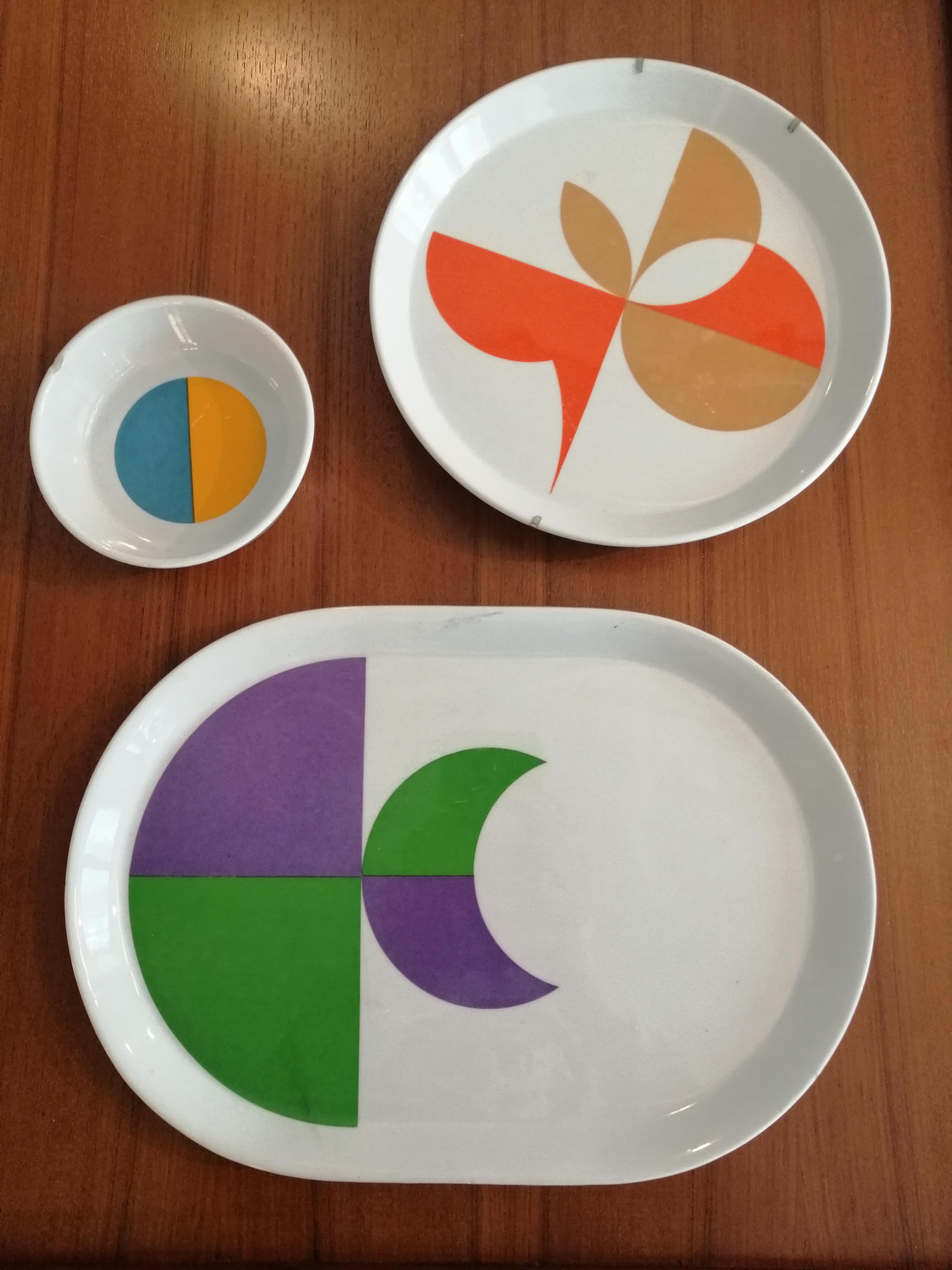 Silk-screened and glazed ceramic plates designed by Gio Ponti as part of the 