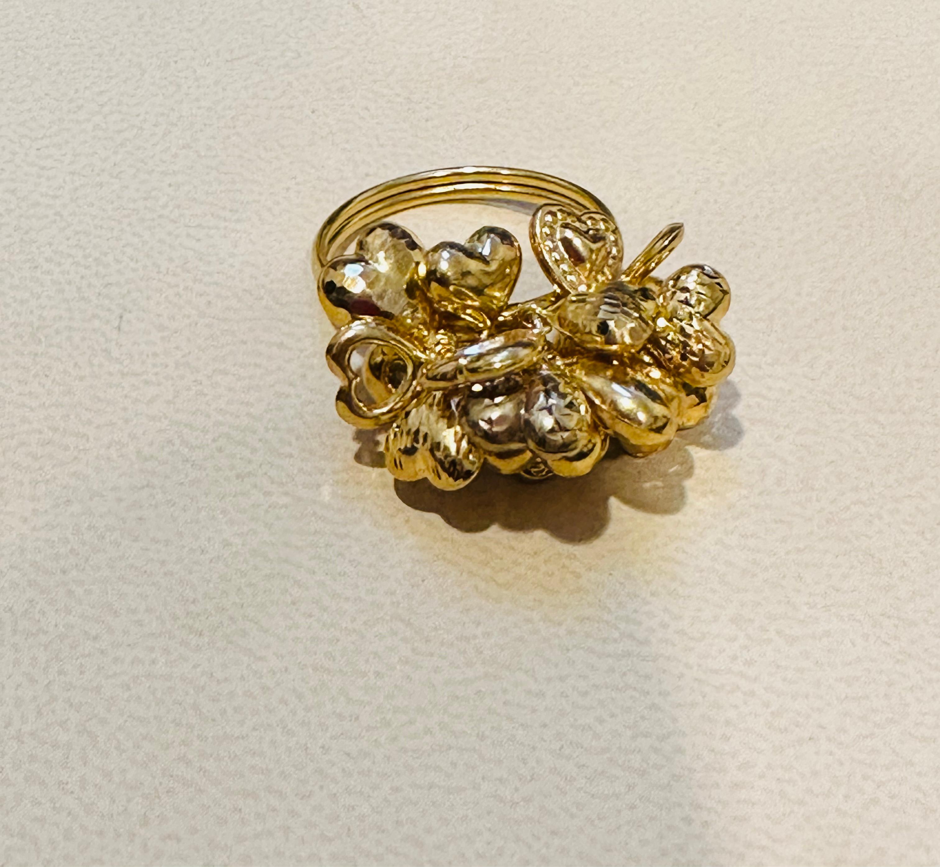 20 Heart Charm Floating 14 Karat Yellow Gold Ring For Sale 2