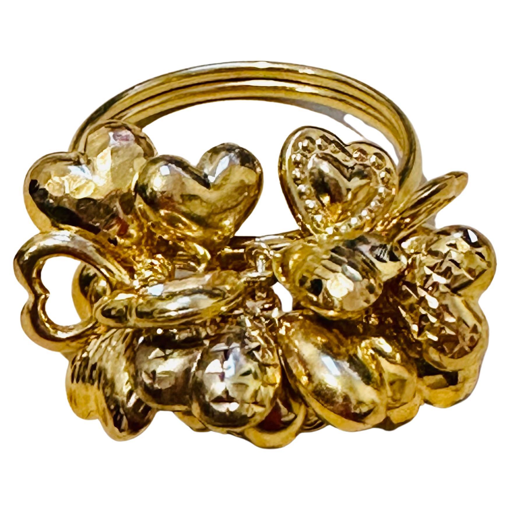 20 Heart Charm Floating 14 Karat Yellow Gold Ring For Sale