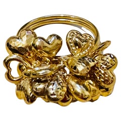 Antique 20 Heart Charm Floating 14 Karat Yellow Gold Ring