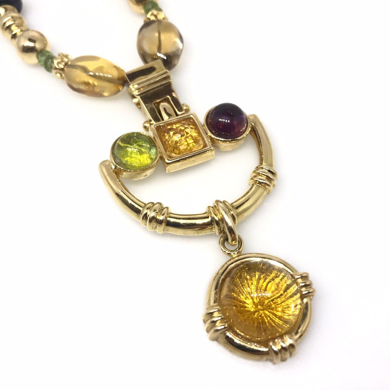 20 Inch Beaded Pendant Necklace with Citrine and Peridot 14k Yellow Gold In Excellent Condition For Sale In La Jolla, CA
