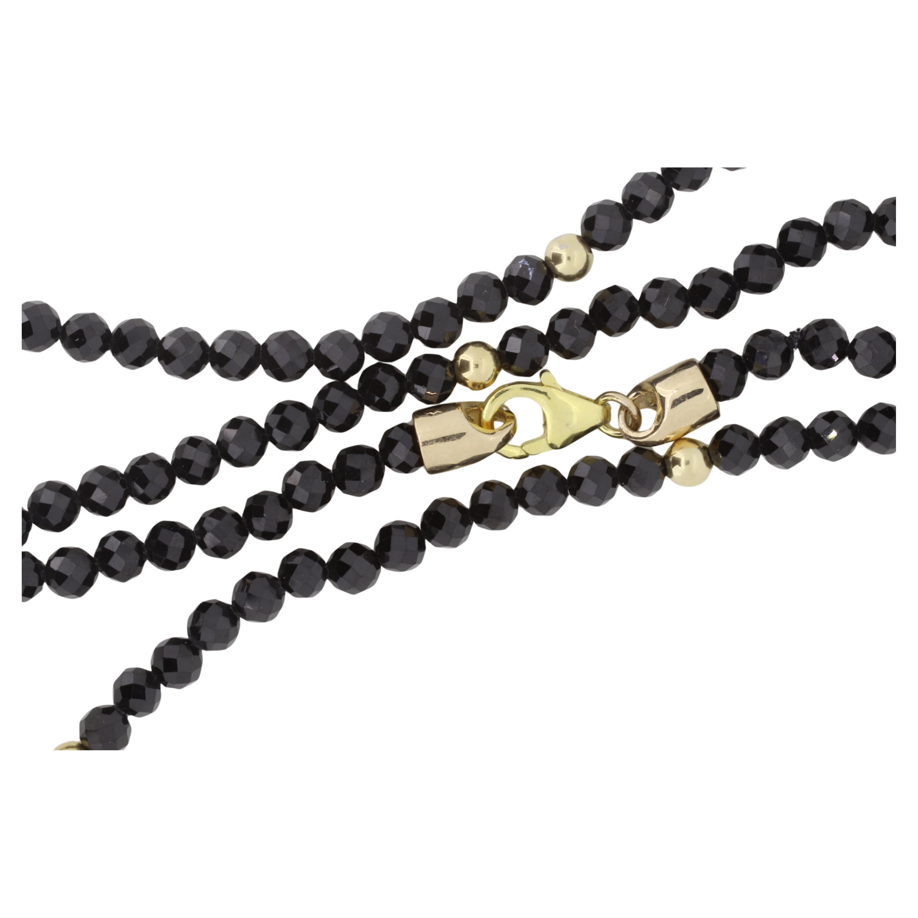 Contemporaneo Collana con perline di spinello nero rotondo da 20 pollici con accenti in oro 14K in vendita
