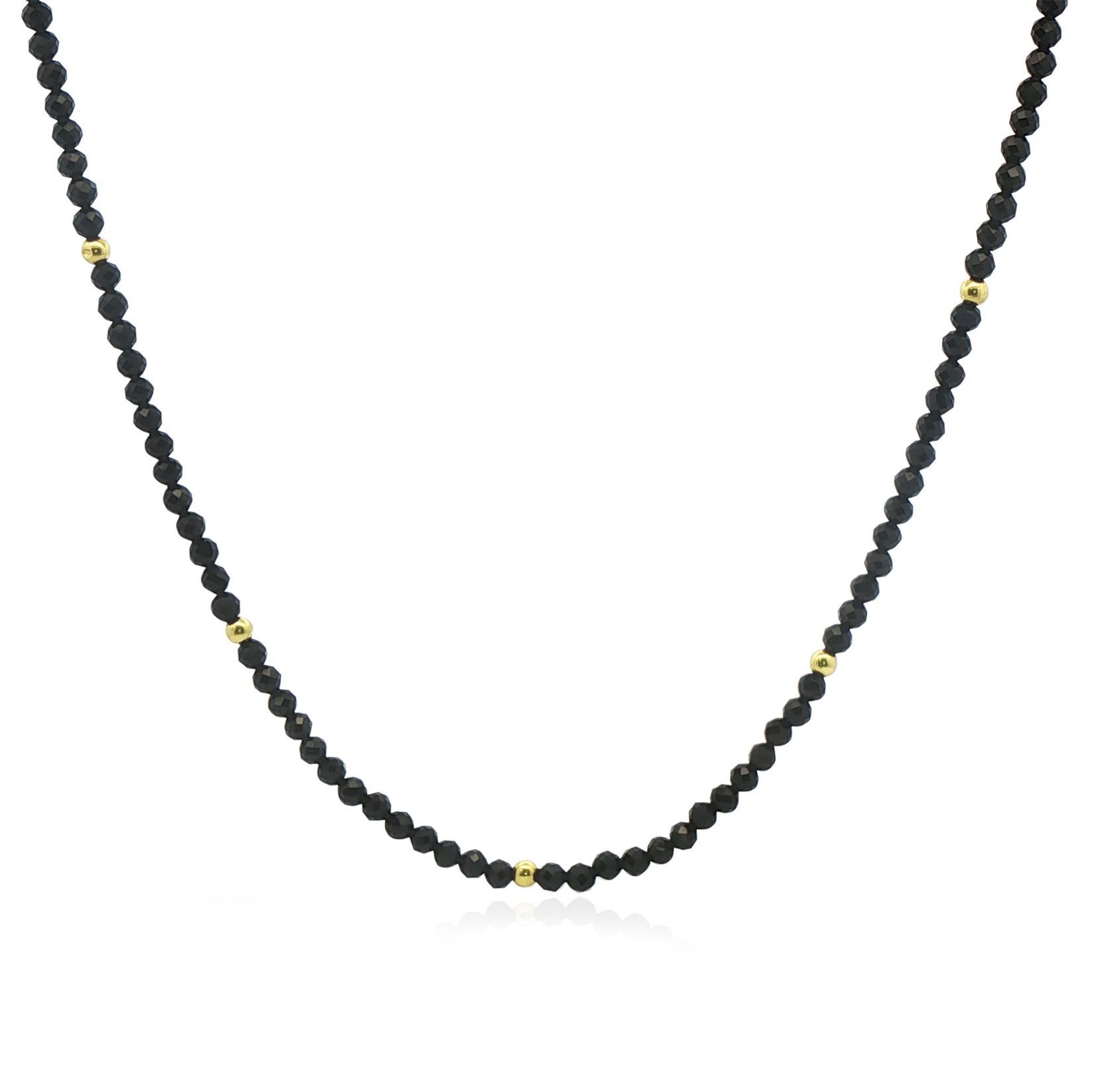 Collana con perline di spinello nero rotondo da 20 pollici con accenti in oro 14K In condizioni Nuovo in vendita a GREAT NECK, NY