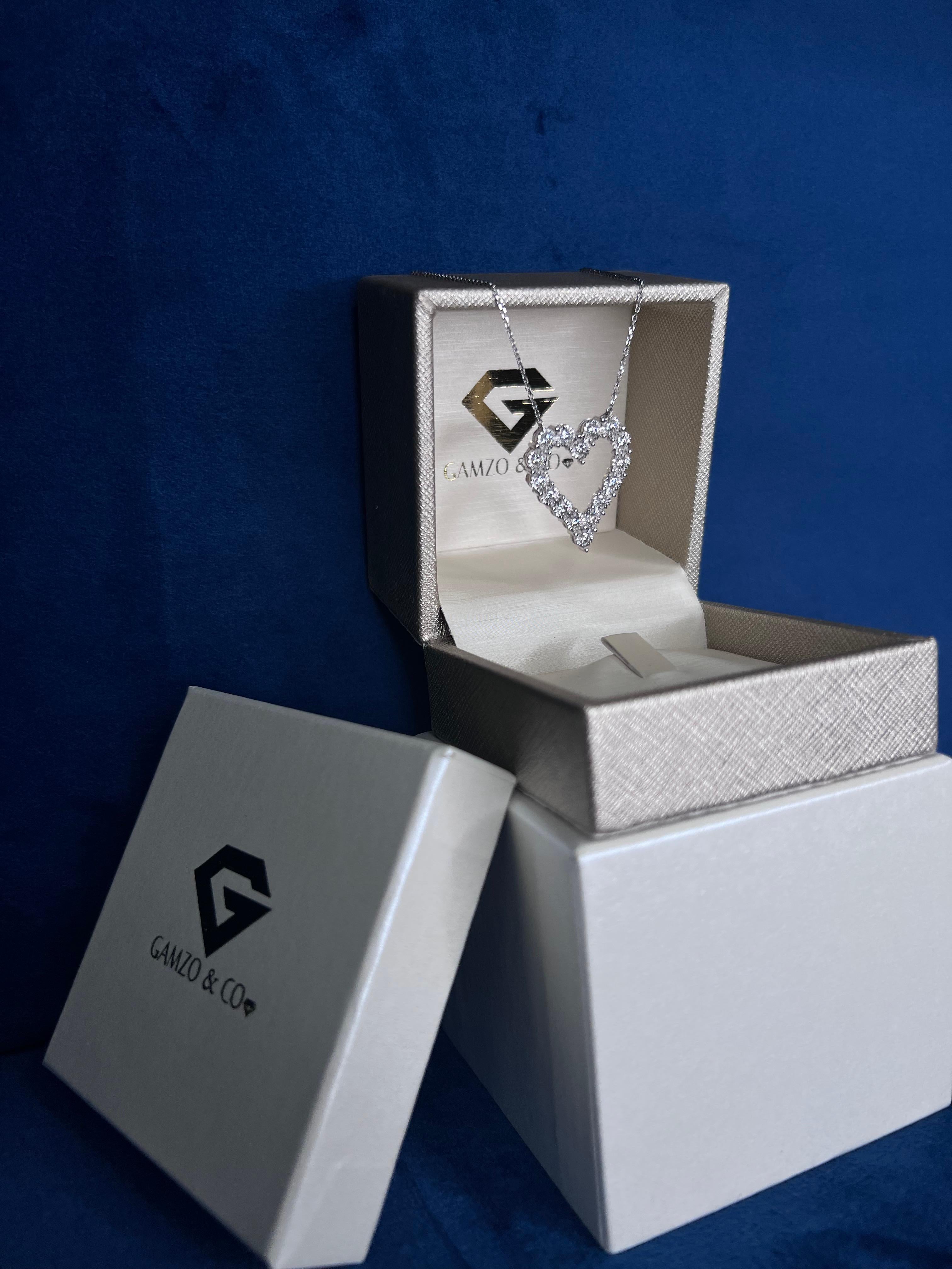 This Heart diamond necklace provides cute and fashionable on trend look. 

Metal: 14k Gold
Diamond Cut: Round
Total Diamond Carats: 0.75 Carats
Diamond Clarity: VS
Diamond Color: F
Necklace Length: 20 Inches
Color: White Gold
Included with your