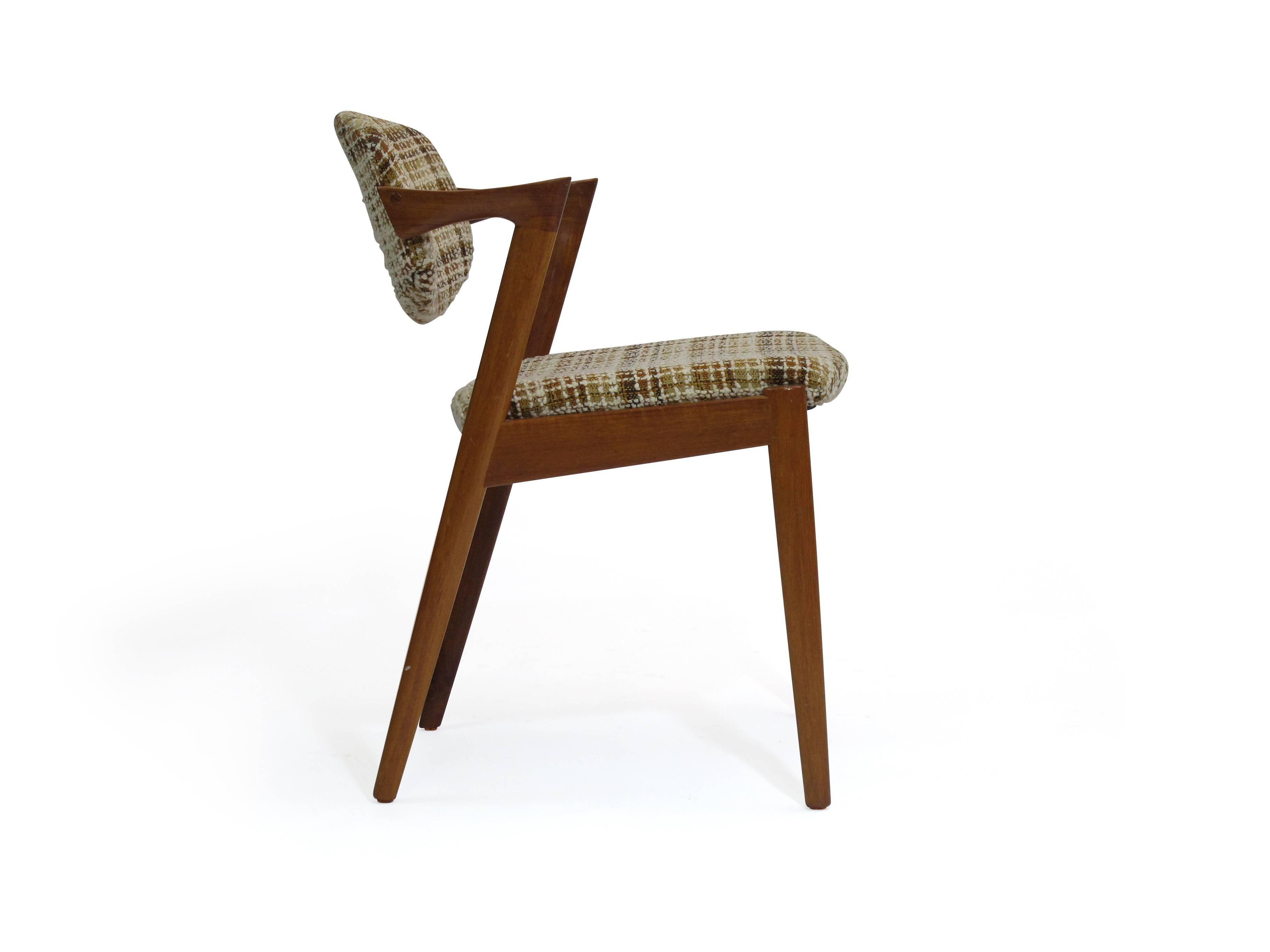 20+ Kai Kristainsen Danish Teak Dining Chairs Model 42 for Custom Upholstery In Good Condition In Oakland, CA