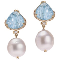 20 Karat Aquamarine and South Sea Pearl Earrings