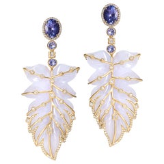 20 Karat Blue Chalcedony Feather Earrings