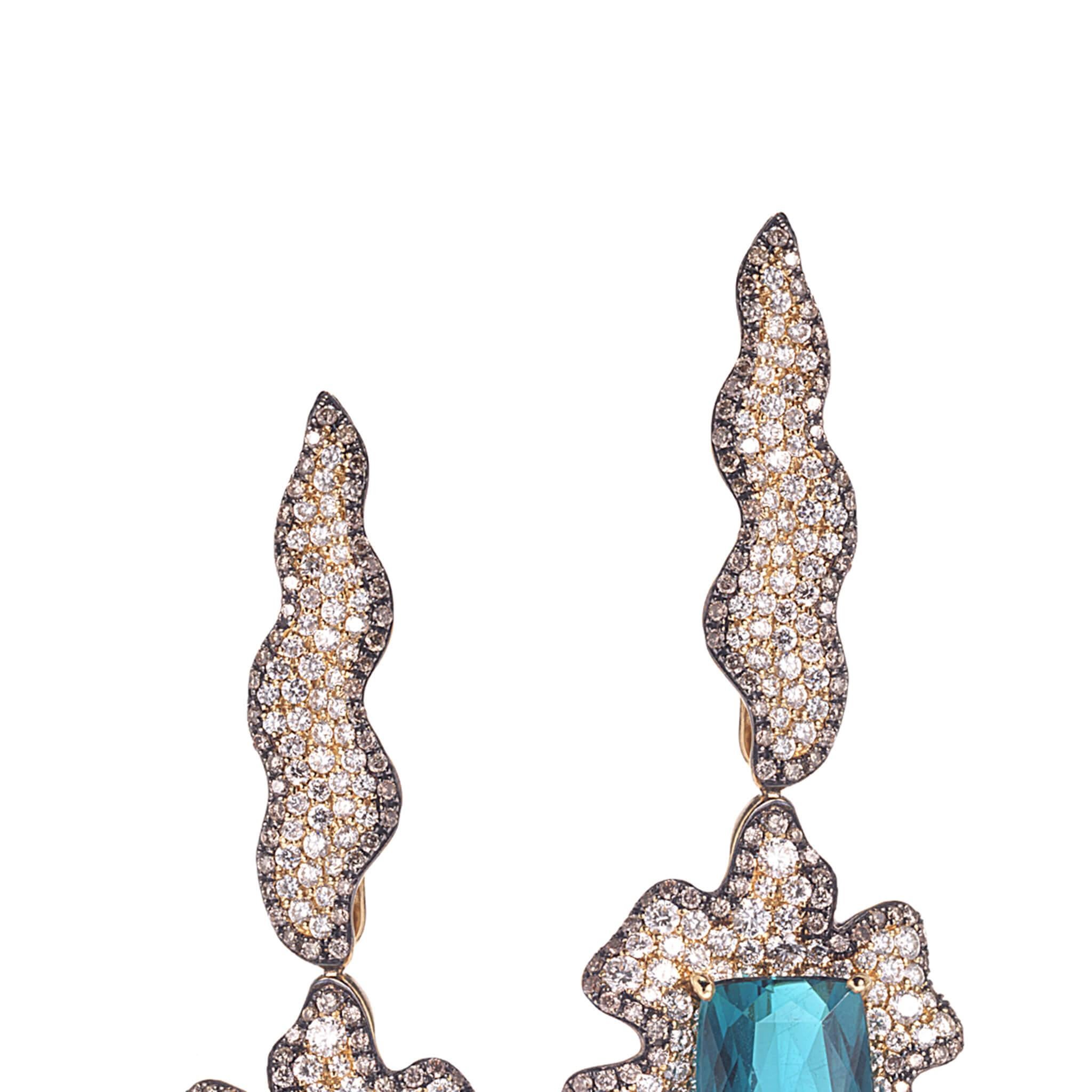 Boucles d'oreilles en tourmaline bleue 20 carats et diamants Neuf - En vente à Secaucus, NJ