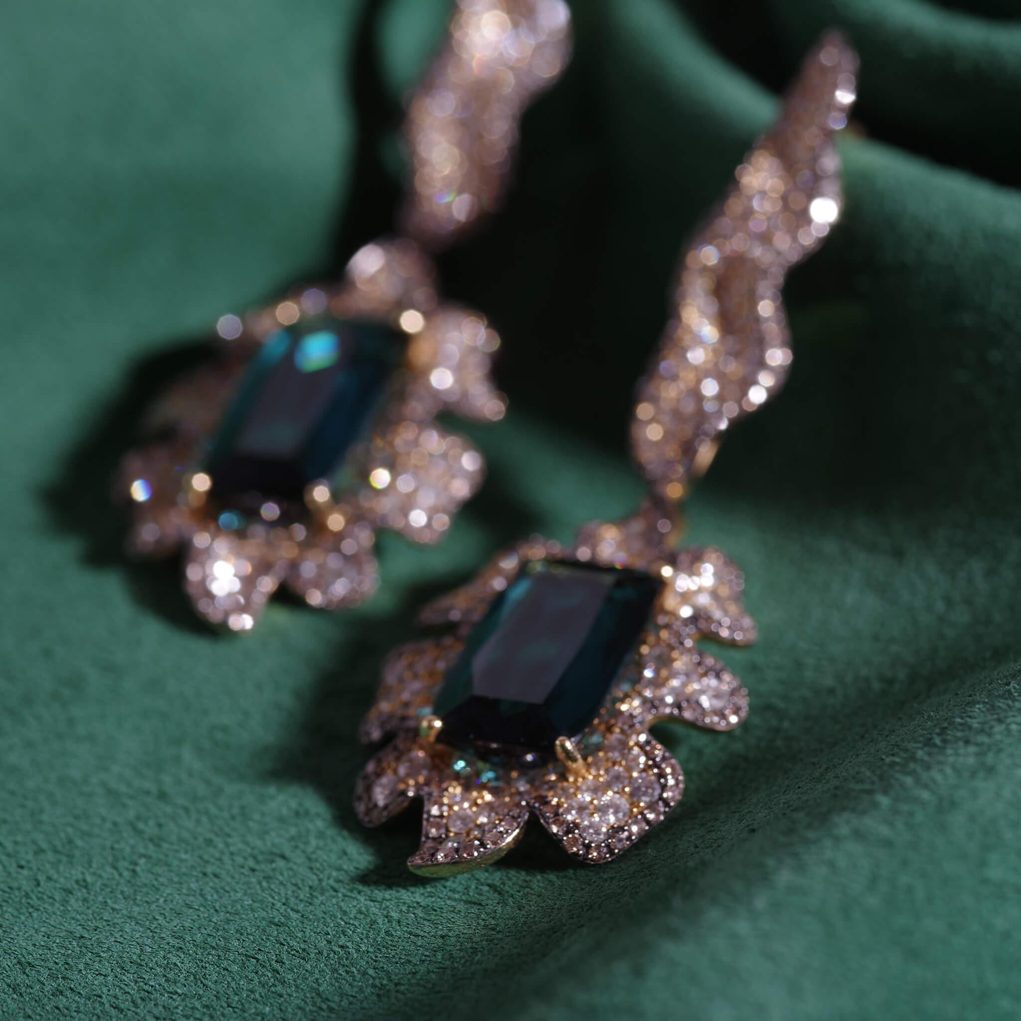 Women's 20 Karat Blue Tourmaline and Diamond Earrings For Sale