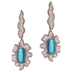 20 Karat Blue Tourmaline and Diamond Earrings