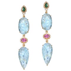 20 Karat Carved Aquamarine Earrings