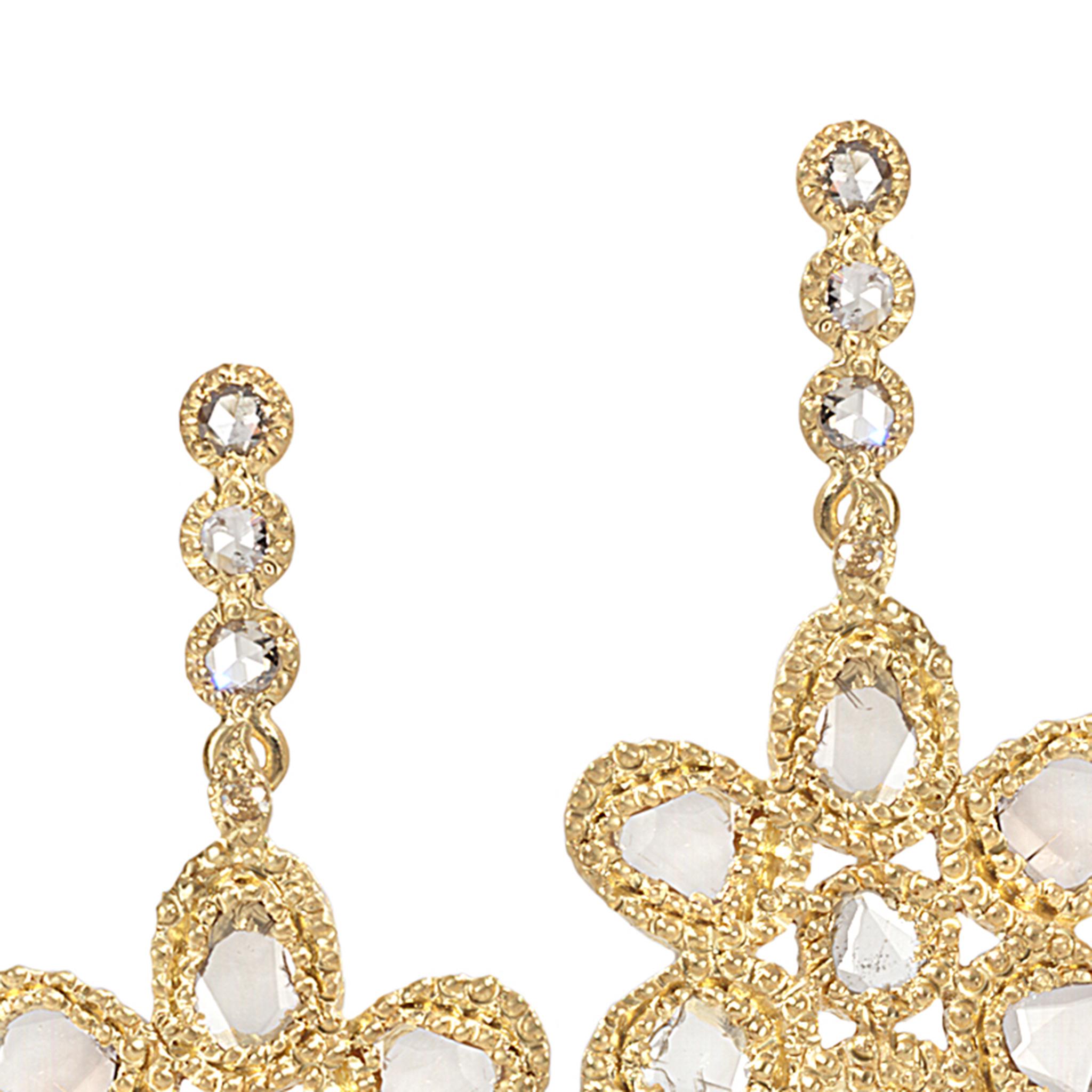 Women's 20 Karat Diamond Flower Earrings For Sale