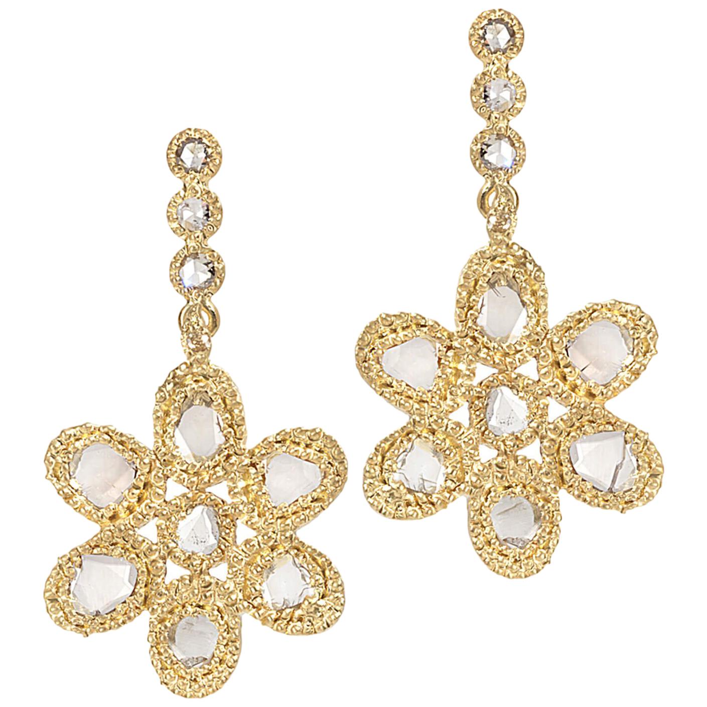 20 Karat Diamond Flower Earrings For Sale