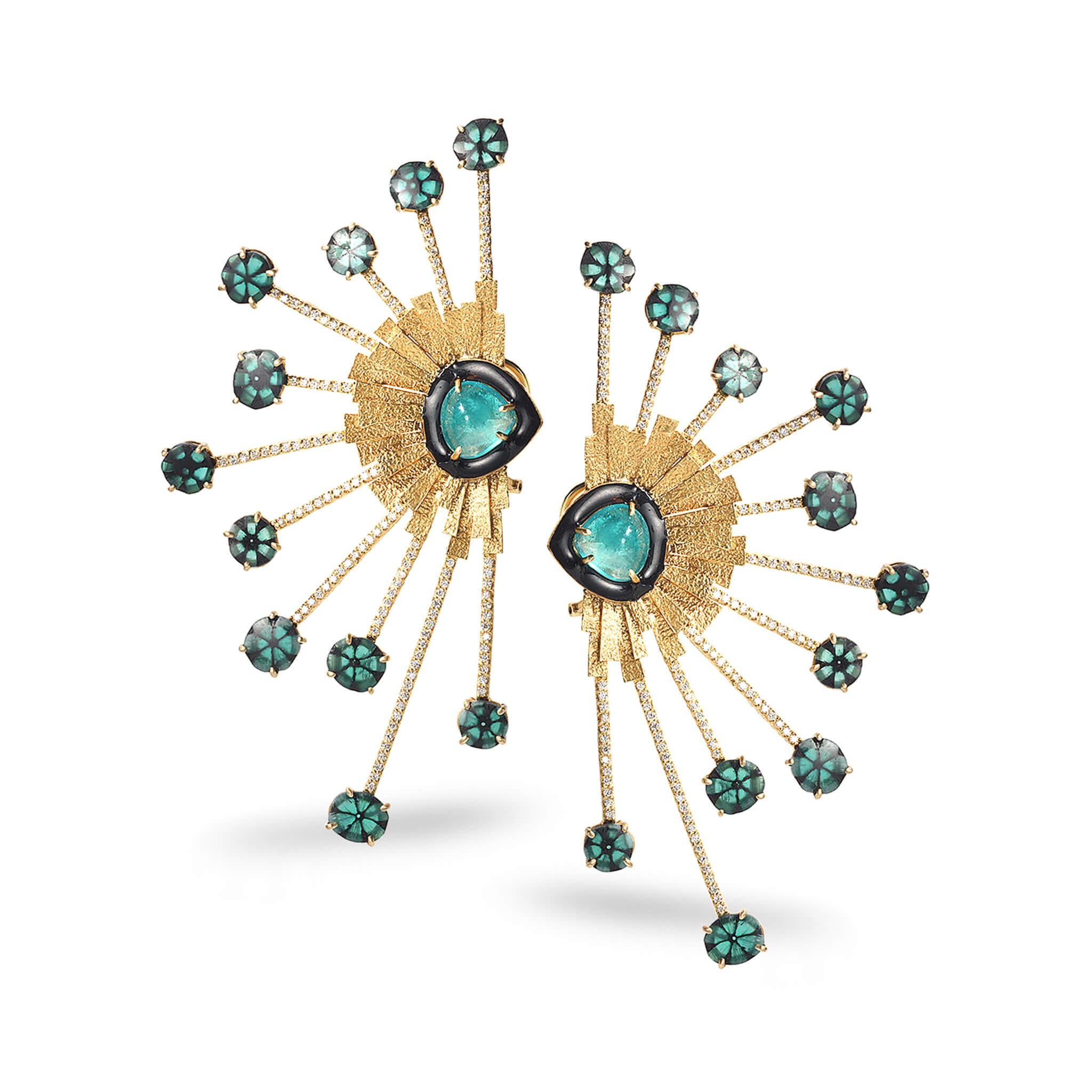 20 Karat Smaragd- und Diamant-Blumen-Ohrringe im Zustand „Neu“ im Angebot in Secaucus, NJ