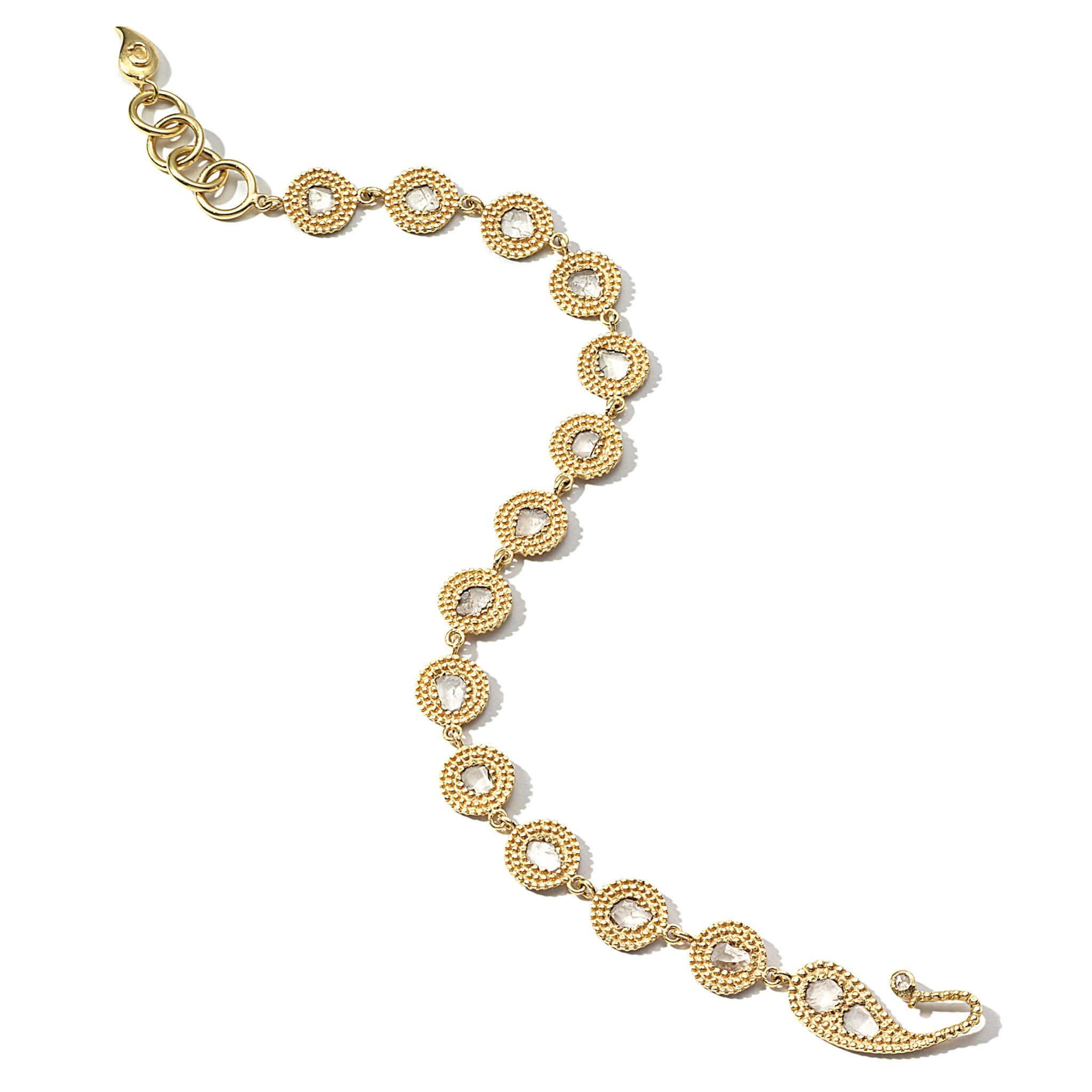 Eternity Bracelet Set in 20 karat Yellow Gold with 13 Opera Links and 1.10 Carat Rose-Cut Diamonds.