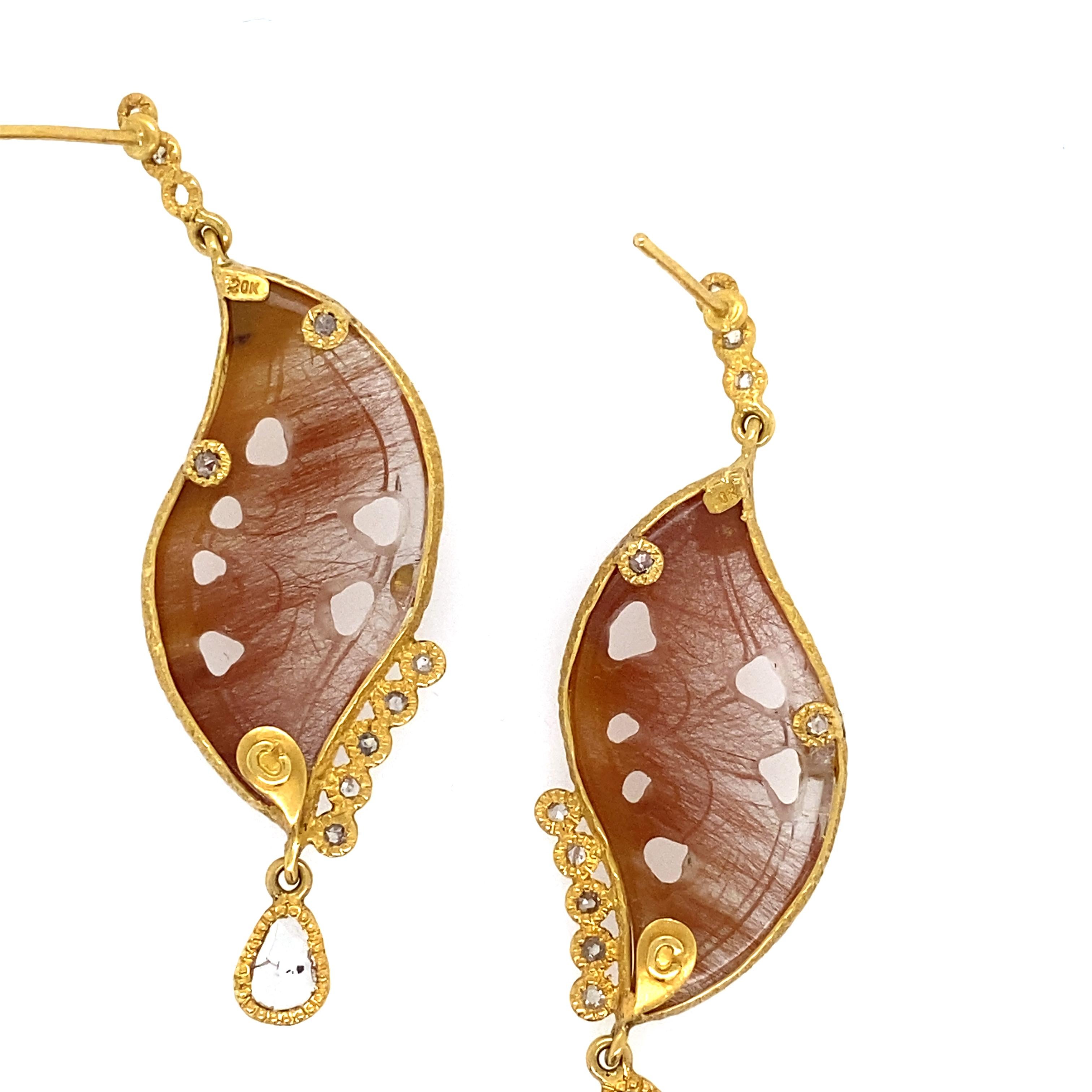 Modern 20 Karat Yellow Gold Affinity Earrings with Rutilite Quartz For Sale