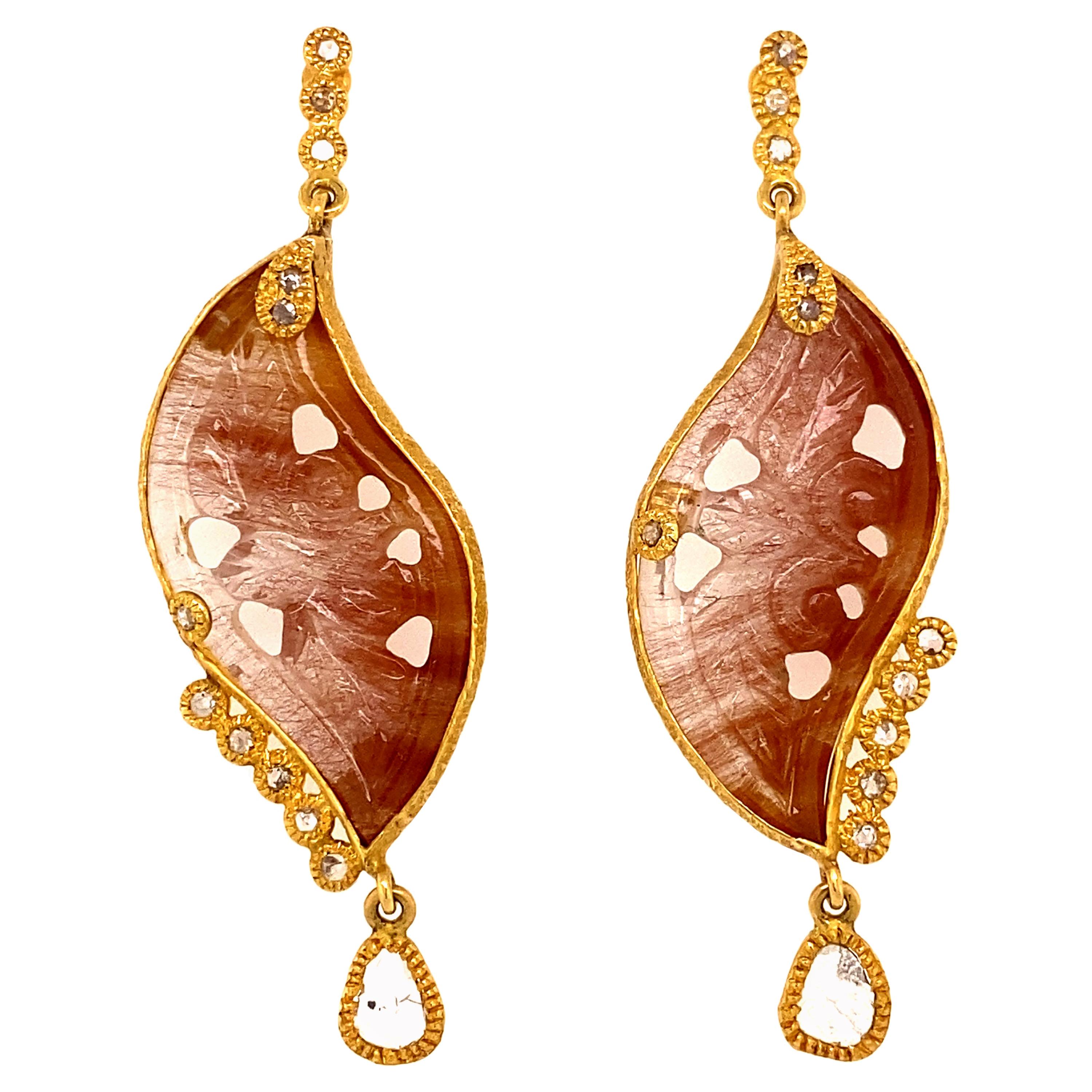 20 Karat Yellow Gold Affinity Earrings with Rutilite Quartz For Sale
