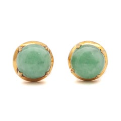 20 Karat Yellow Gold Jade Solitaire Stud Earrings