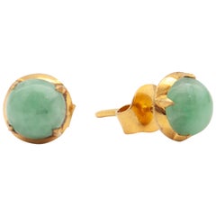 20 Karat Yellow Gold Jade Solitaire Stud Earrings