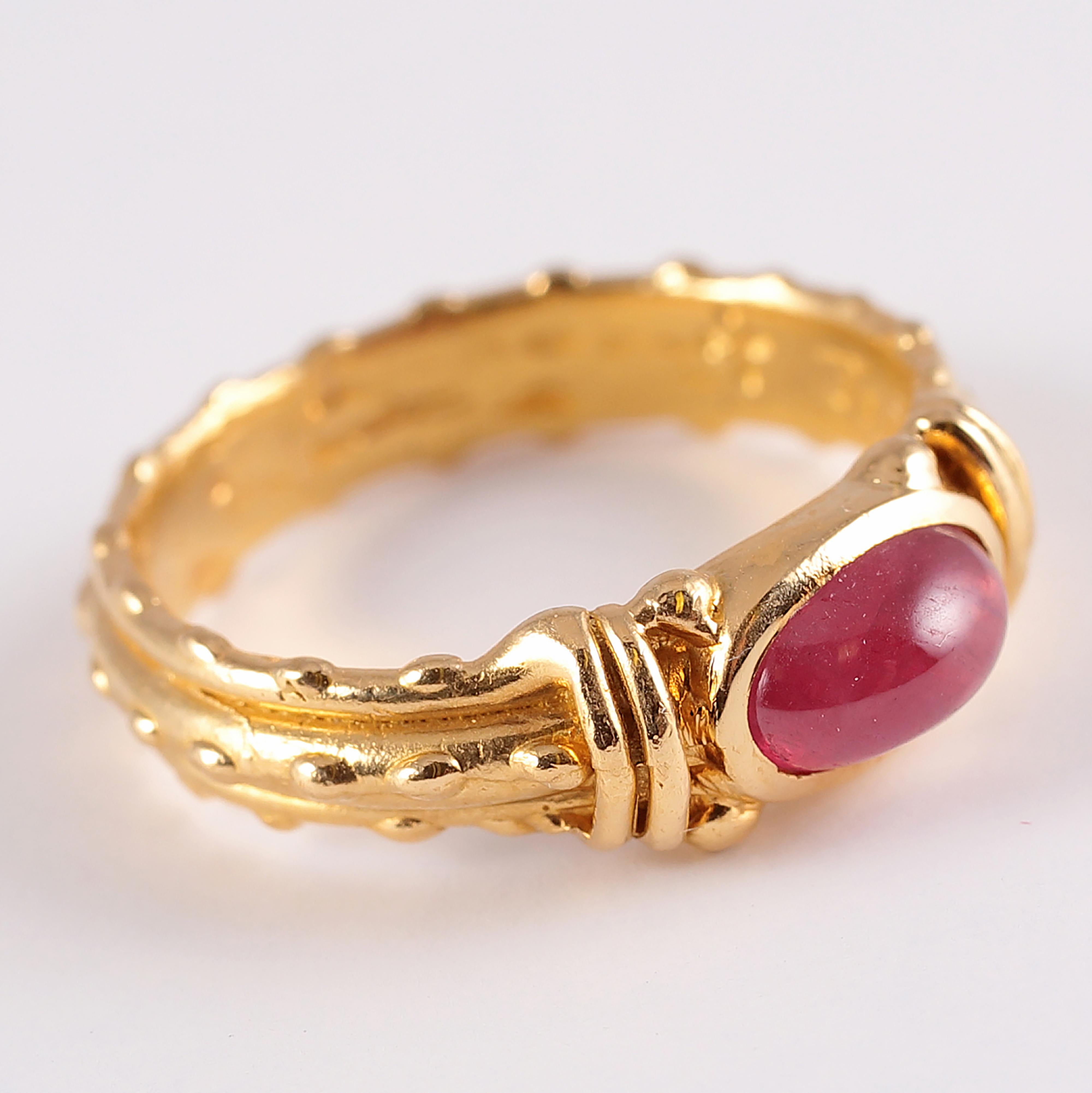Women's or Men's 20 Karat Yellow Gold Ruby Ring by Tiana Wages