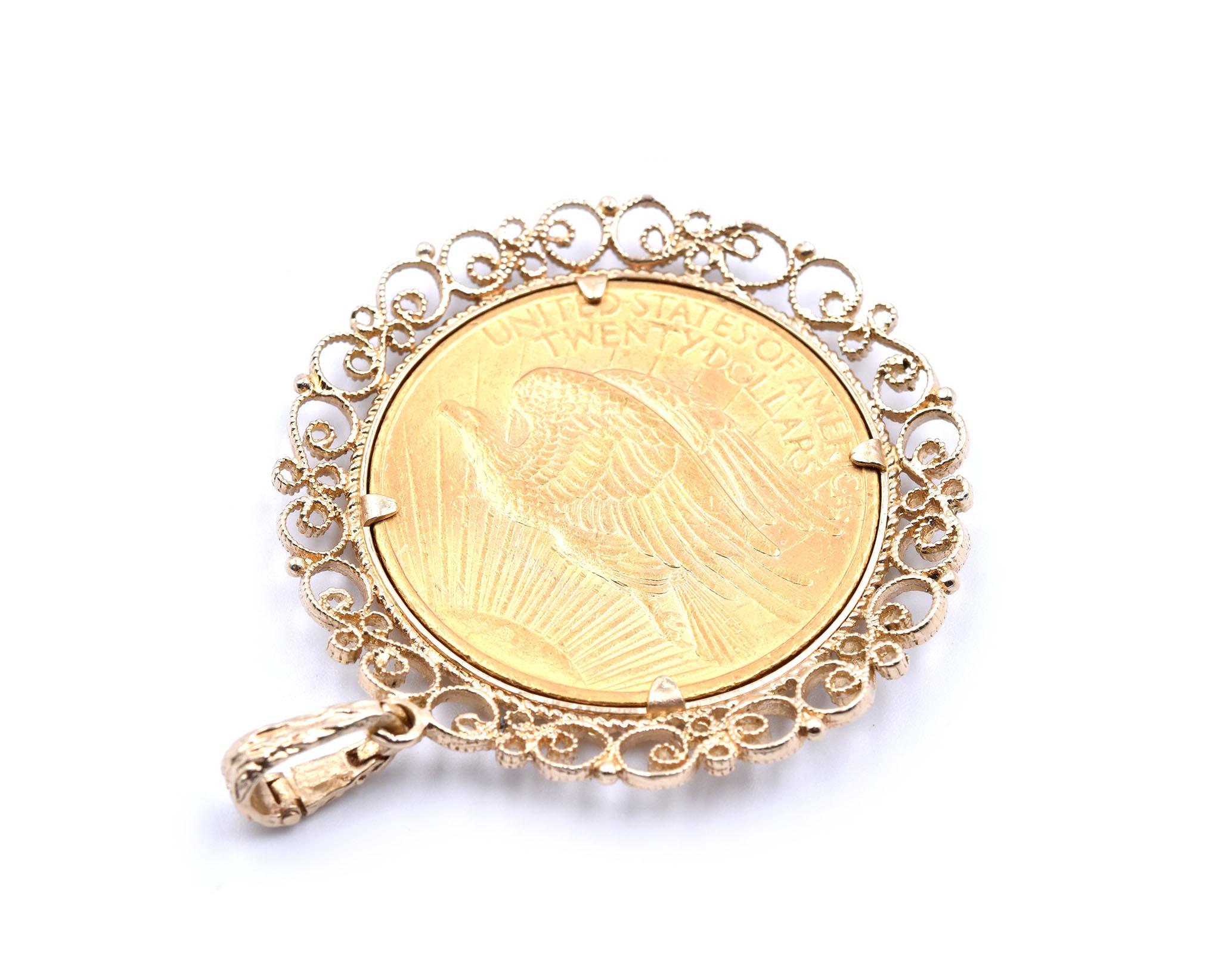 Women's or Men's Liberty Coin with 14 Karat Yellow Bezel Pendant