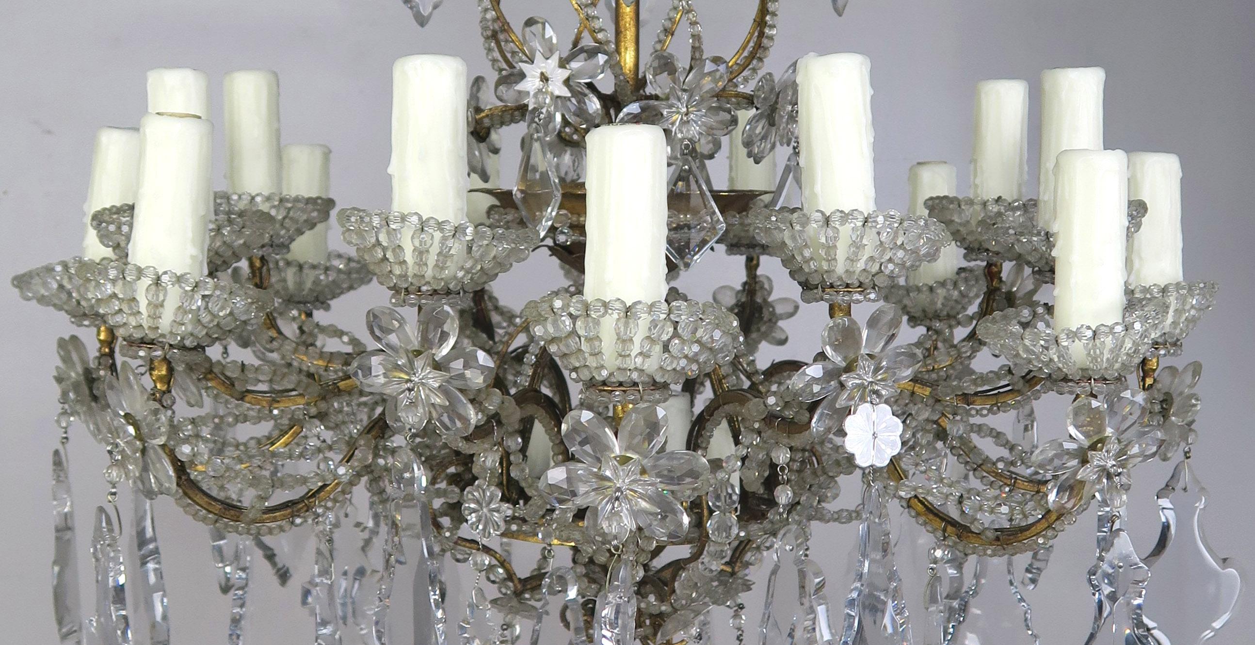 20-light Italian Crystal Beaded Chandelier with Crystal Flowers 4