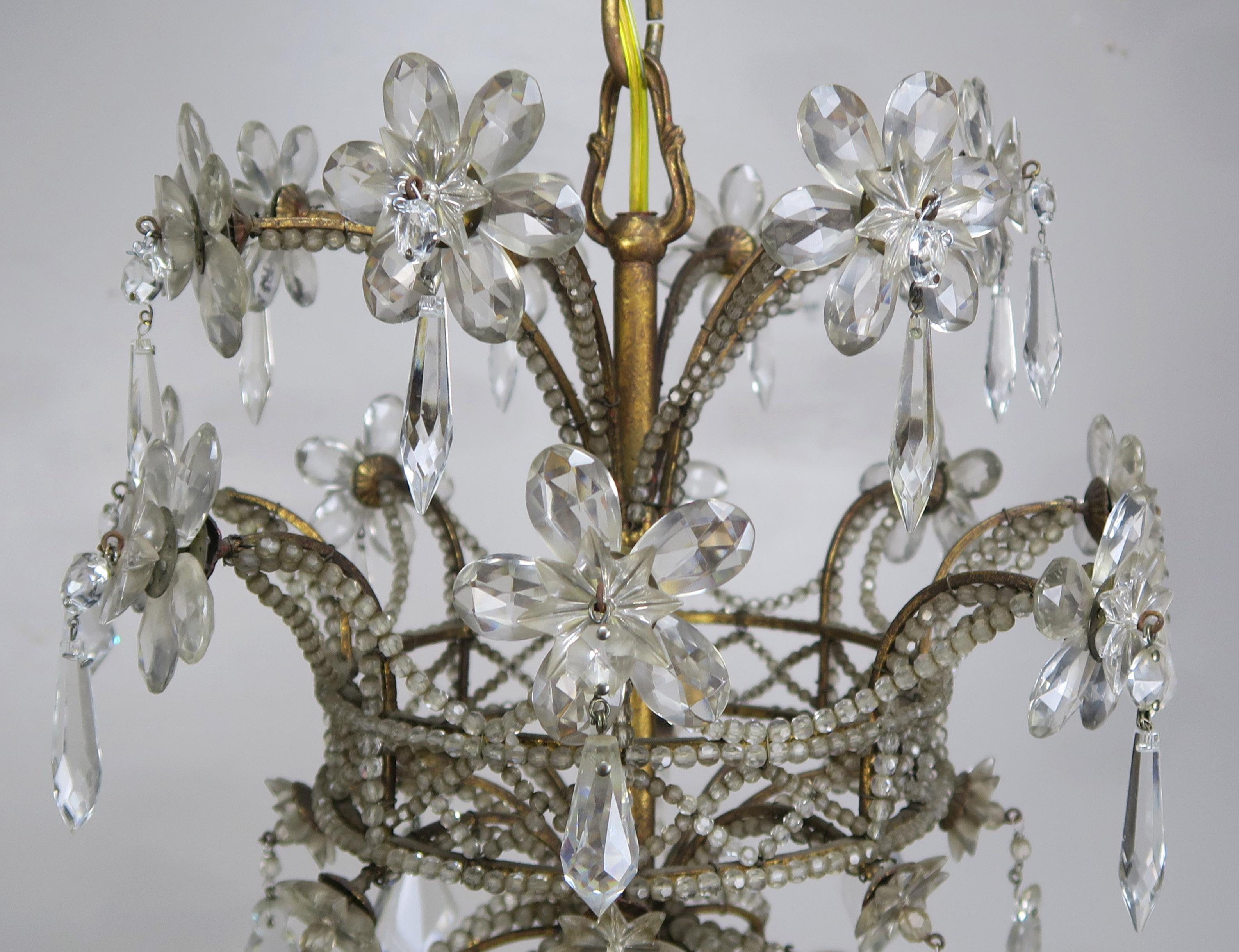 20-light Italian Crystal Beaded Chandelier with Crystal Flowers In Excellent Condition In Los Angeles, CA
