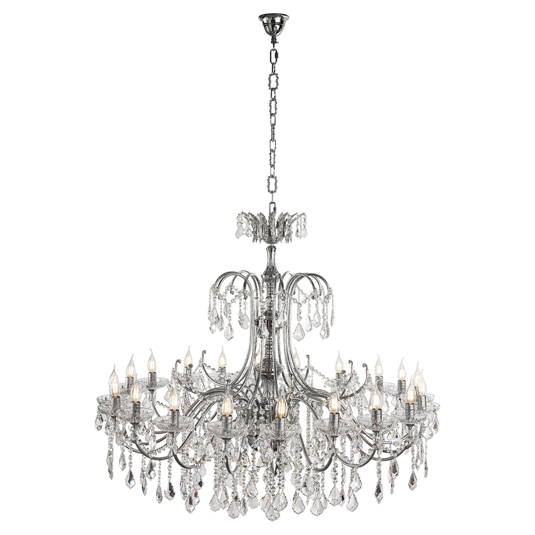 20 Lights Chandelier in Polished Chrome Finish by Modenese Gastone For Sale