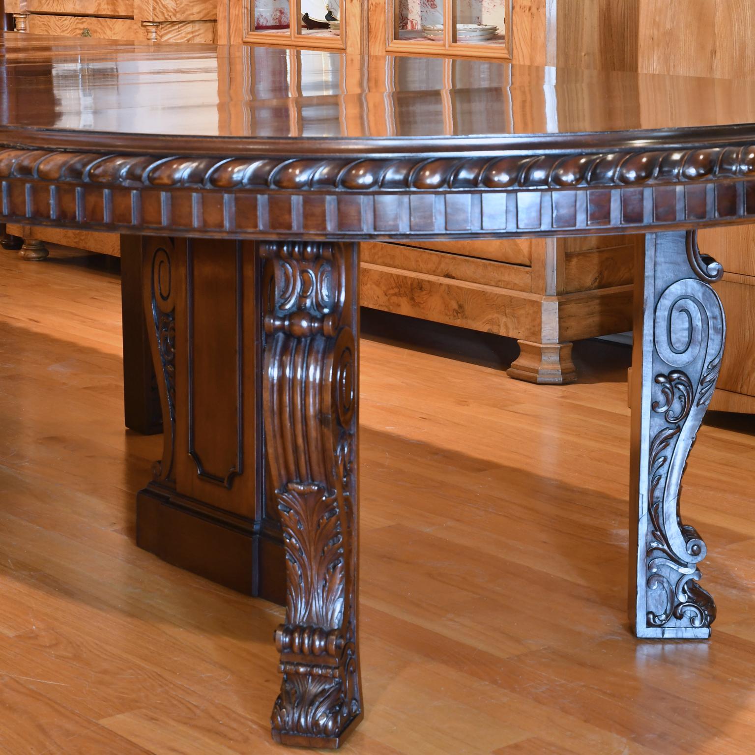 New York Gilded Age 12'-20' Long Extension Dining Table in West Indies Mahogany In Good Condition In Miami, FL