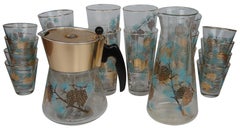 20 MCM Libbey Glass David Douglas Aqua Gold Pine Cone Coffee Tea Bar Drink Set