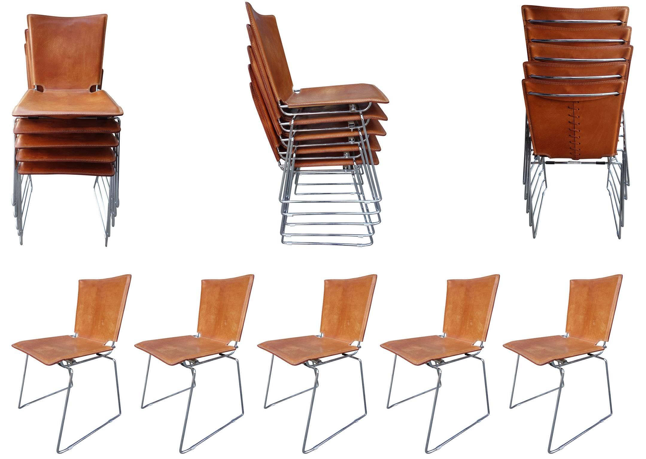 Leather 20 Midcentury Pelle Stacking Chairs by ICF