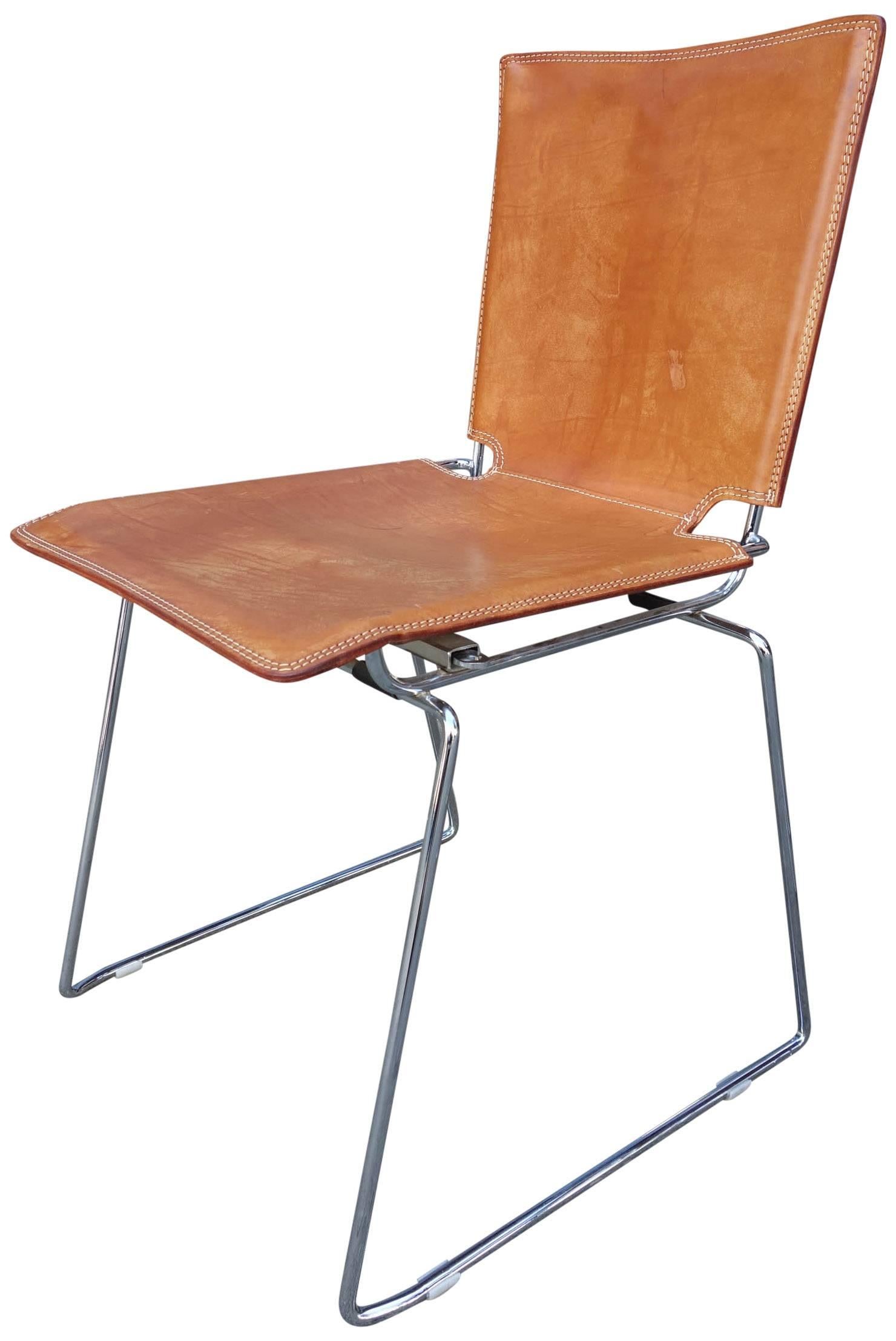 20 Midcentury Pelle Stacking Chairs by ICF In Good Condition In BROOKLYN, NY