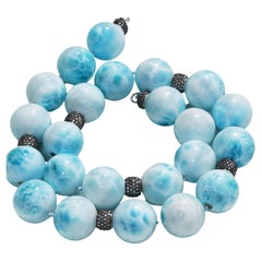 AAA+ Larimar Ball-Halskette mit 5,63 Karat grauen Diamanten in Himmelblau Wolkenblau, AAA+ 