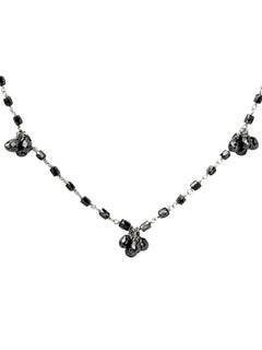 14K White Gold Rosary Necklace with 17.86ct Natural Black Diamonds, 20"