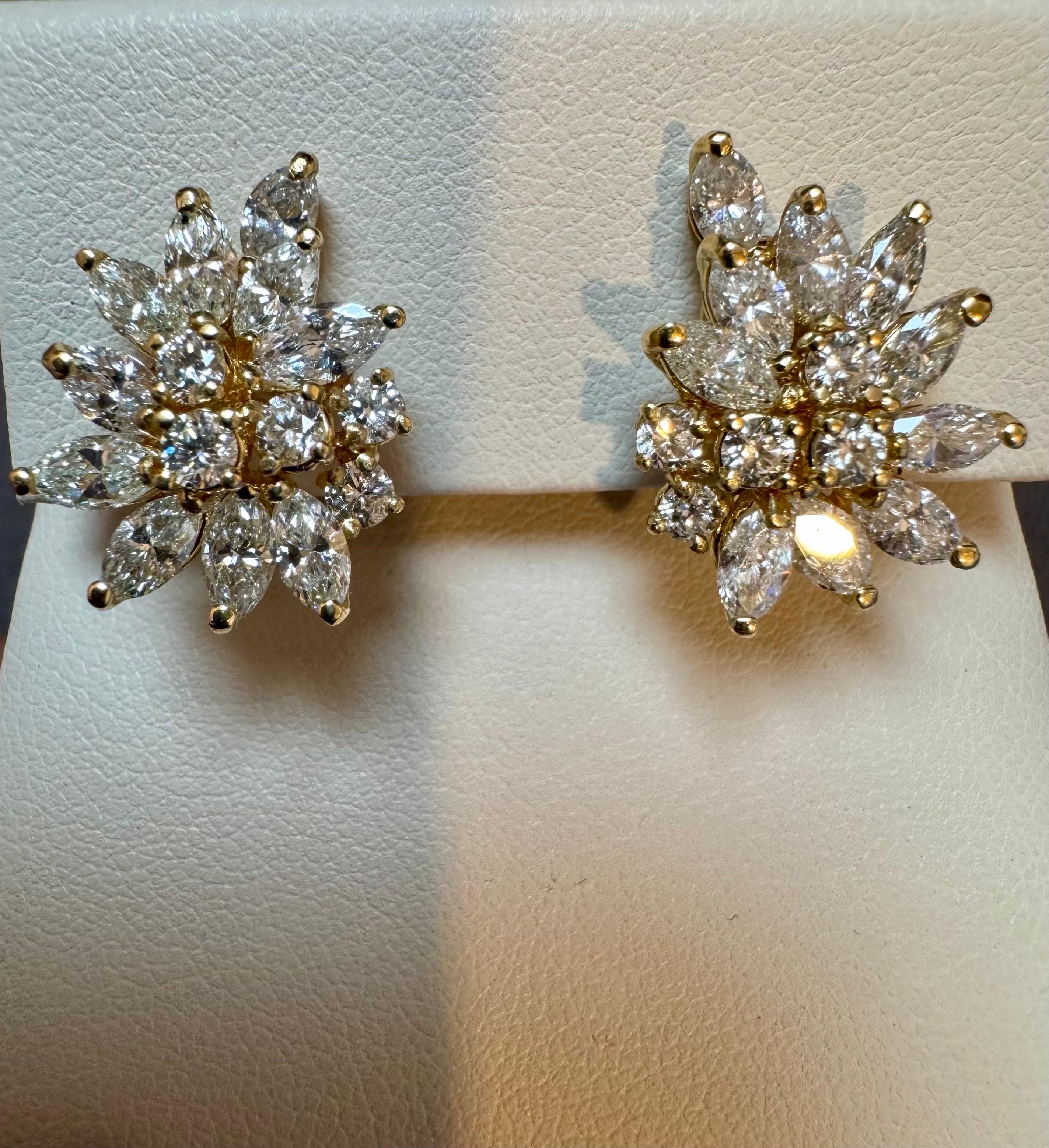 20 Natural  Marquise Diamonds & 10 Round Diamond Clip on Earring 18 KYG For Sale 1