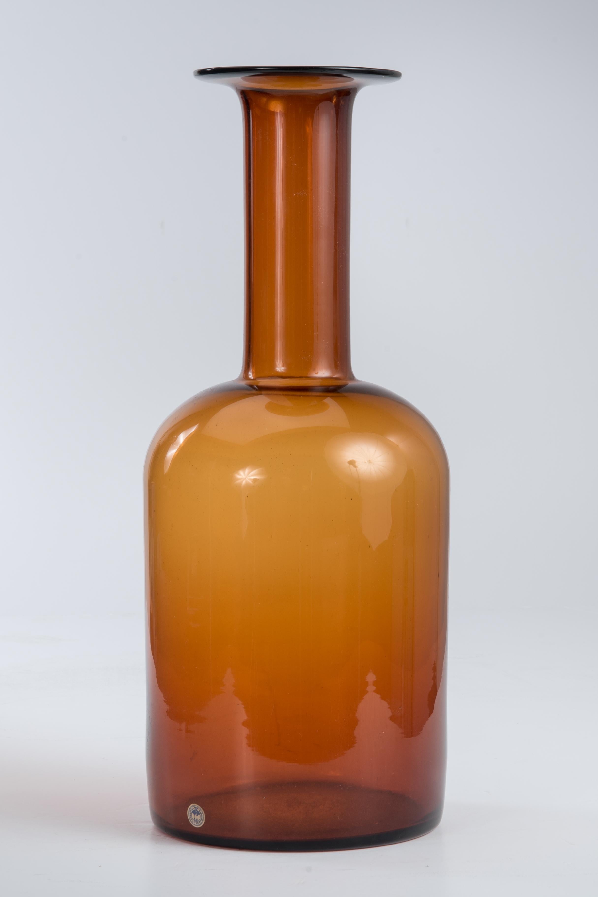 Otto Brauer Gulvvase Floor Vase Kastrup Holmegaard Denmark Brown Amber Glass 1