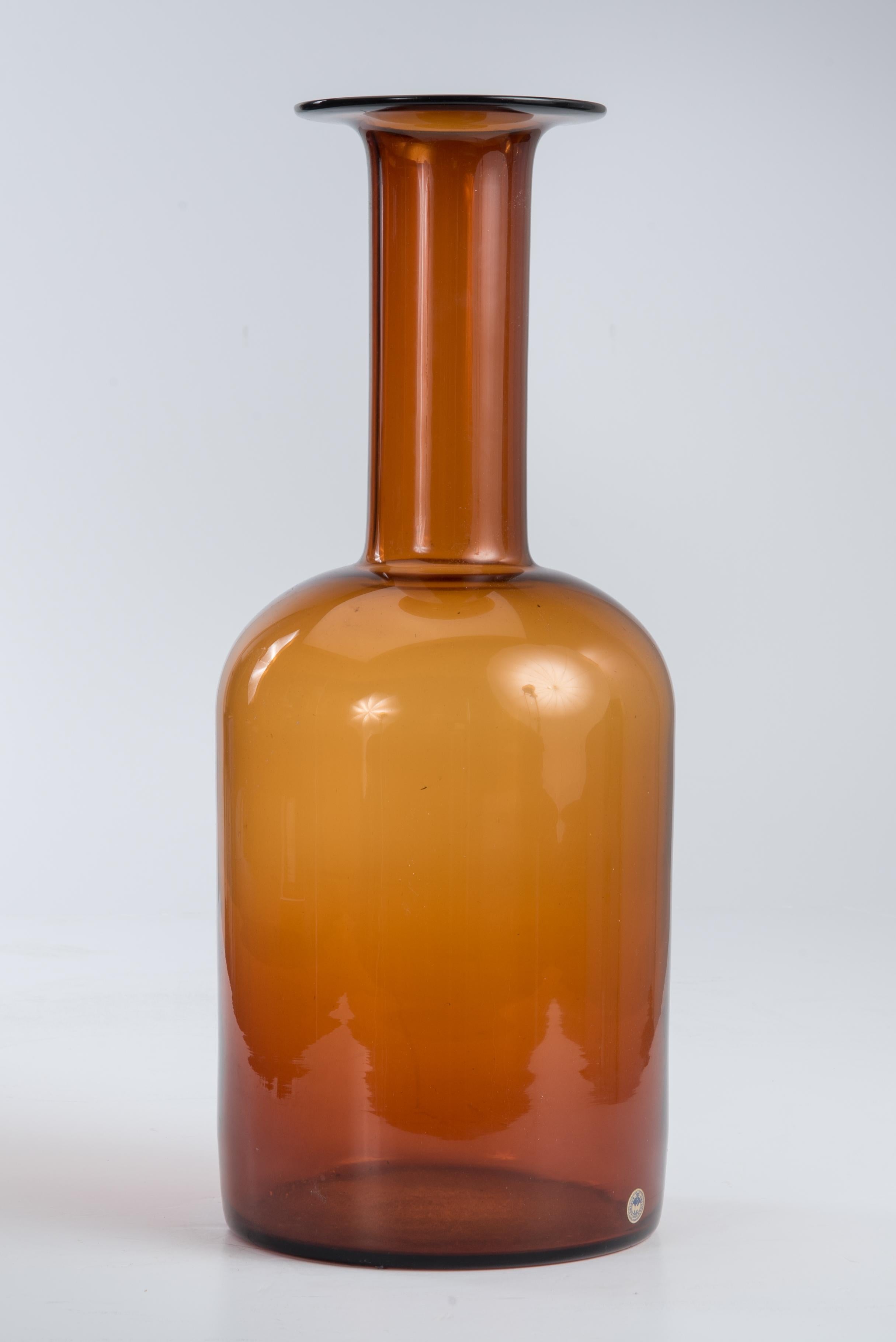 Mid-20th Century Otto Brauer Gulvvase Floor Vase Kastrup Holmegaard Denmark Brown Amber Glass