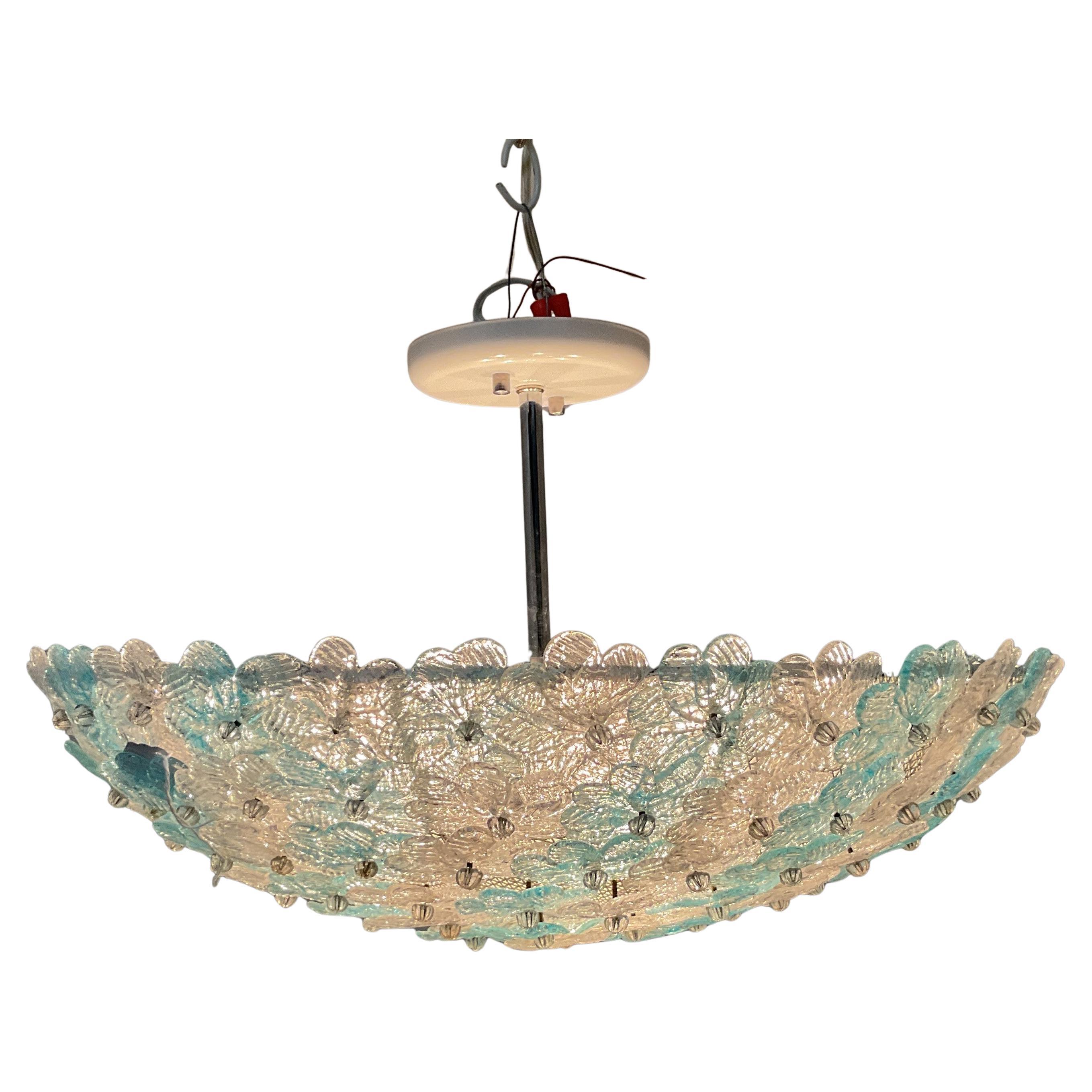 Semiplafón Floral de Vidrio Veneciano Azul Pálido y Transparente 20