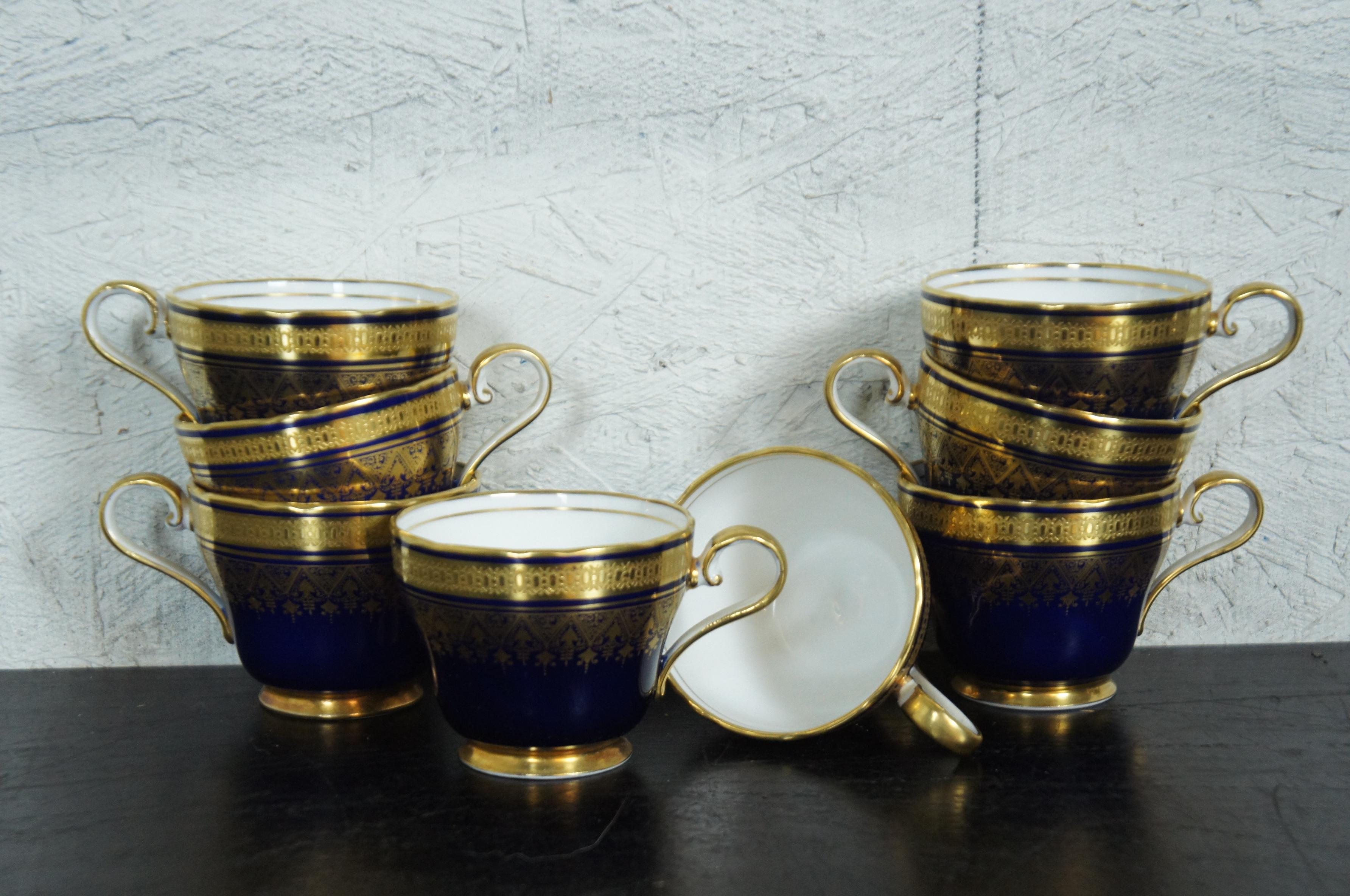 20 Pc Aynsley Cobalt Blue & Gold Porcelain Bone China Simcoe Tea Set Serves 8 2
